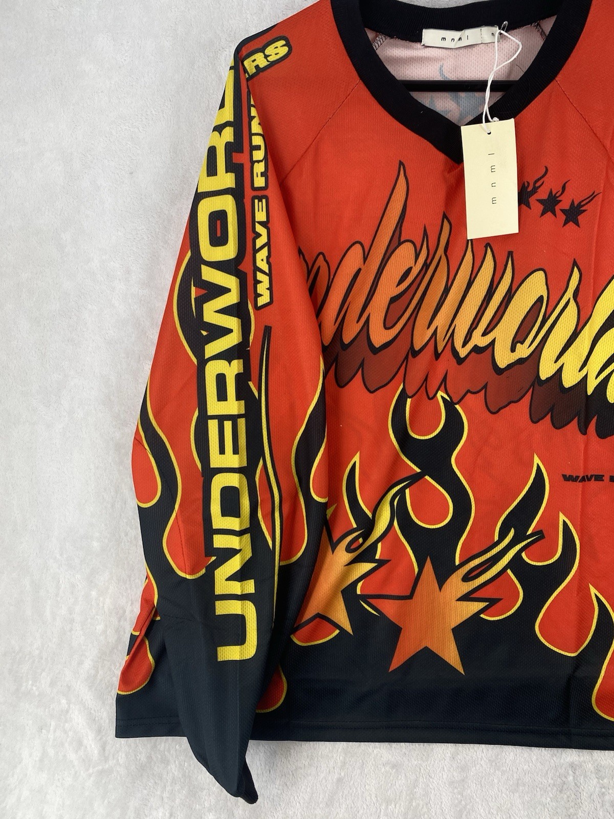 MNML Shirt Men’s Medium Red Underworld Moto Long Sleeve Flames Graphic $68