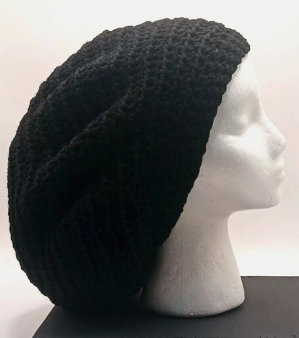 Handmade Crocheted Rasta Reggae Dreadlocks Plaits Tam Beret Solid Black Hat