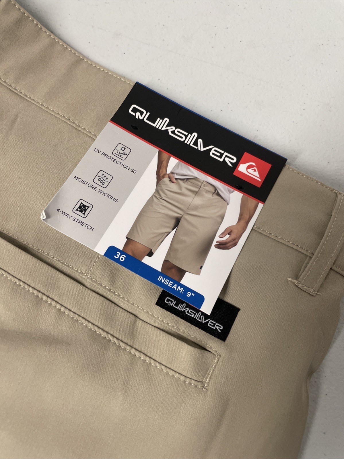 Quiksilver Men’s Regular Fit 9” Active Stretch Hybrid Shorts TAN 36 Wicking UV