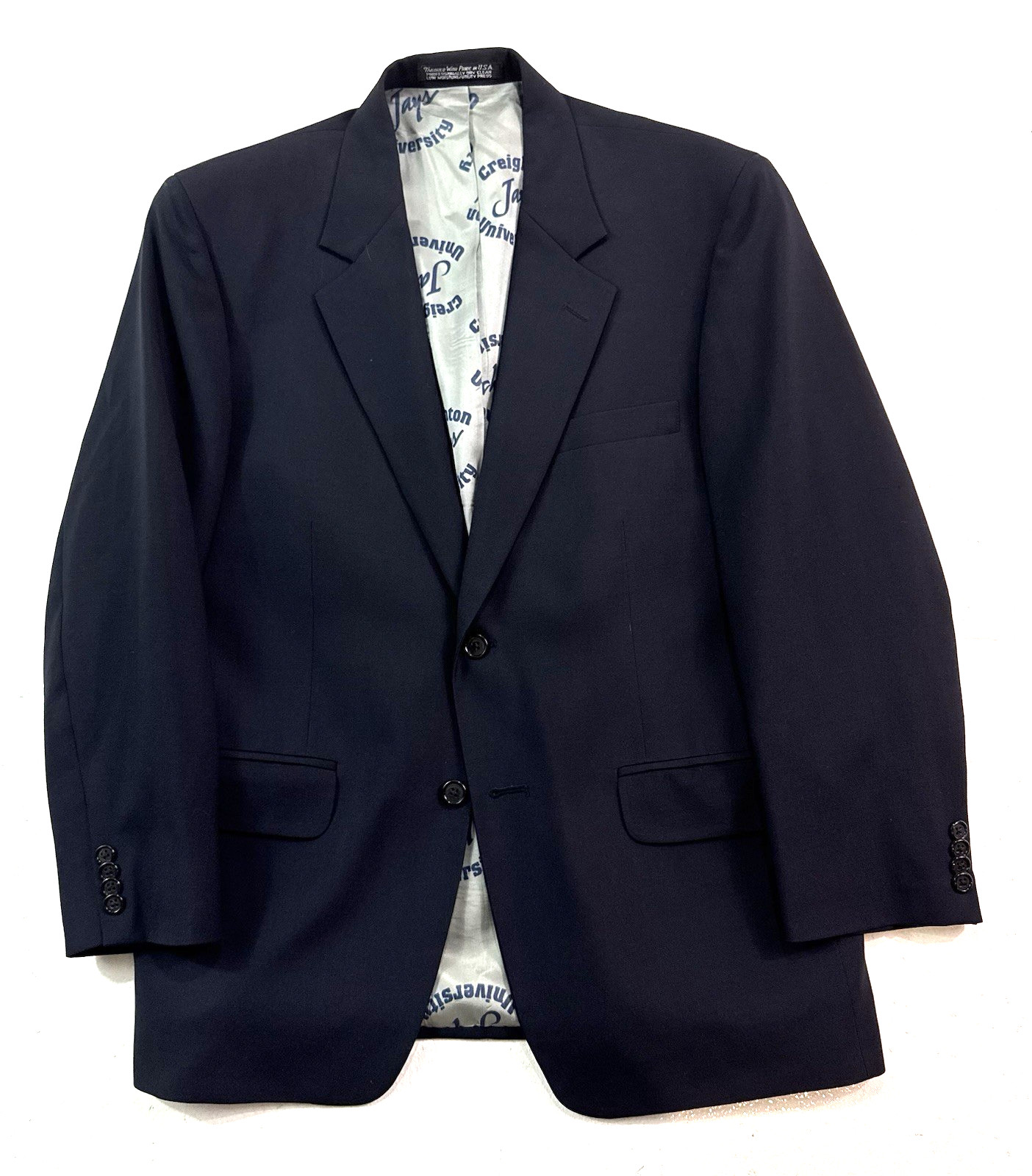 vtg Creighton Blue Jays 38S navy blue blazer jacket sport suit coat wool usa