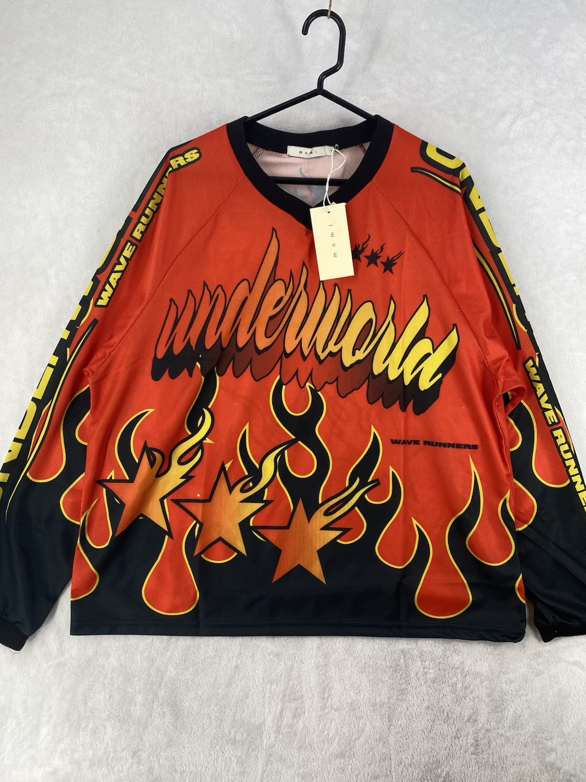 MNML Shirt Men’s Medium Red Underworld Moto Long Sleeve Flames Graphic $68