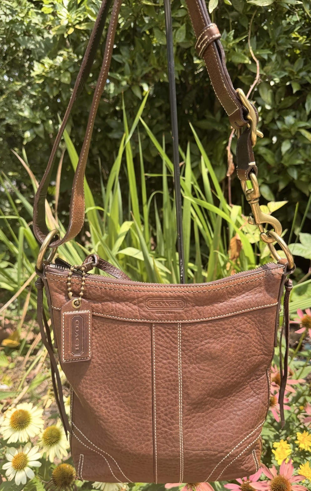 COACH 10398 Vintage Shoulder Bag Ziplock Leather Brown Gold Hardware