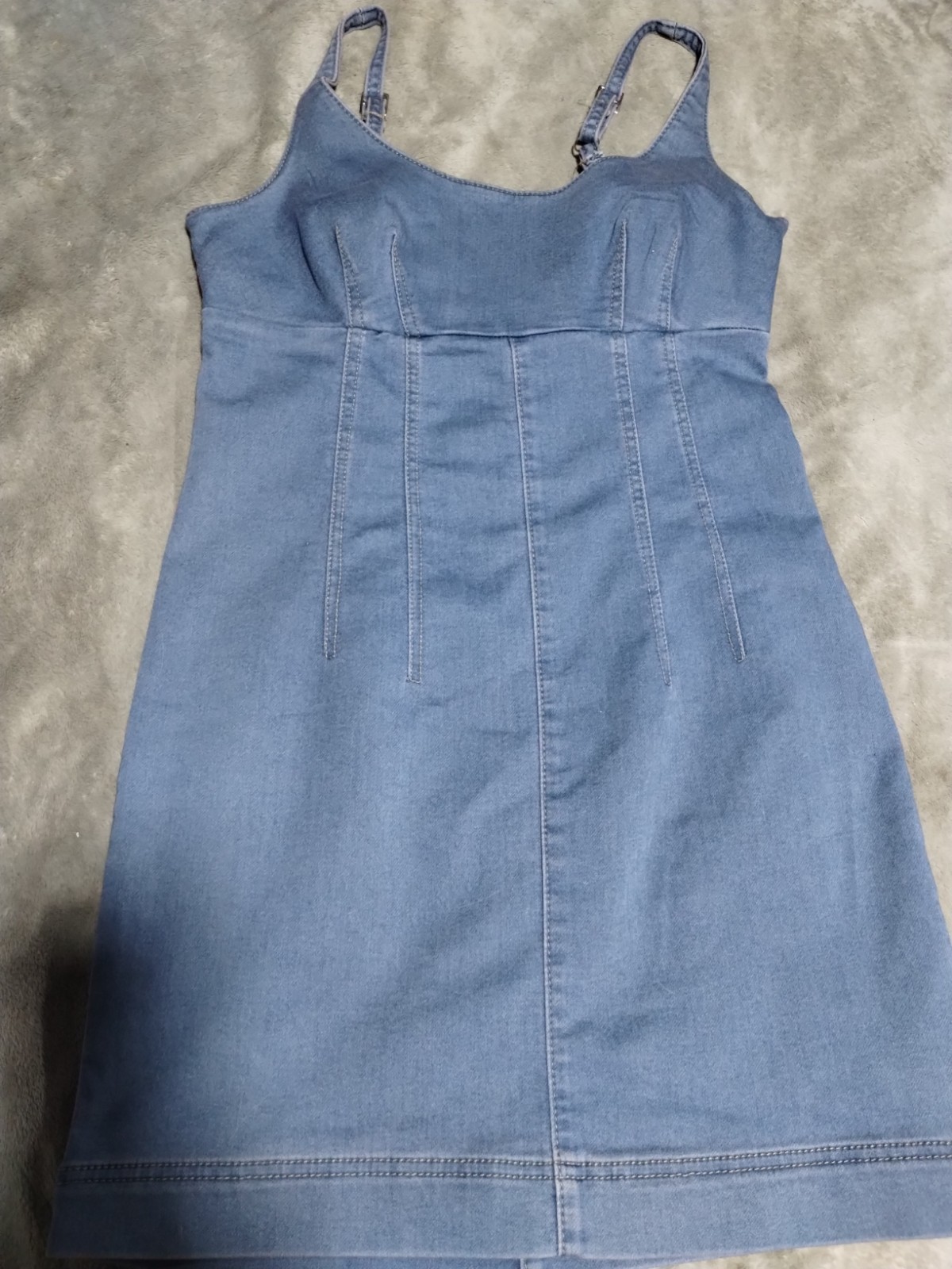 No Boundaries Denim Dress size 4-6 Adjustable Straps Zip Closure Stretch