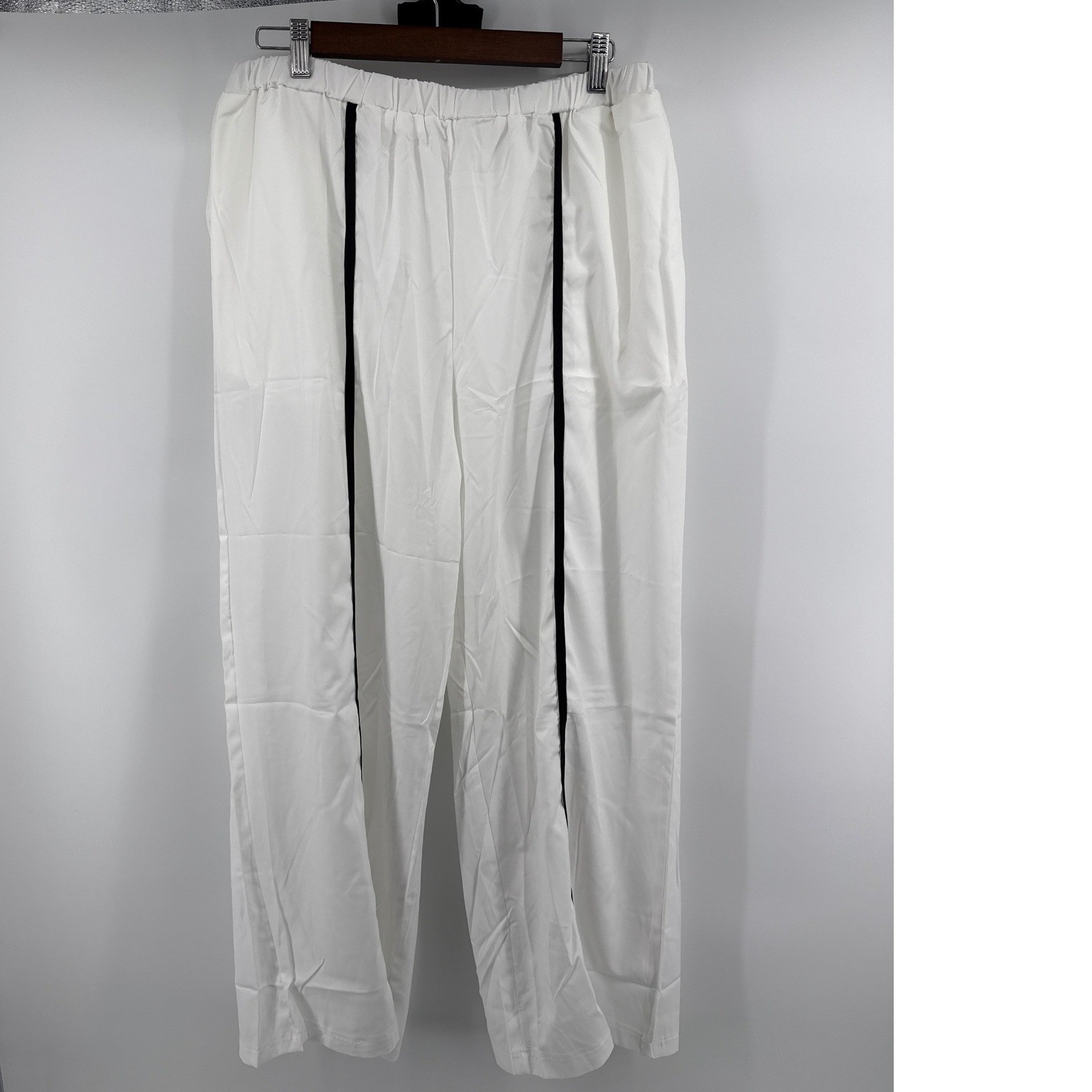 White Black Trim 2 Piece Lounge Set Short Sleeve Top Wide Leg Pants 1XL