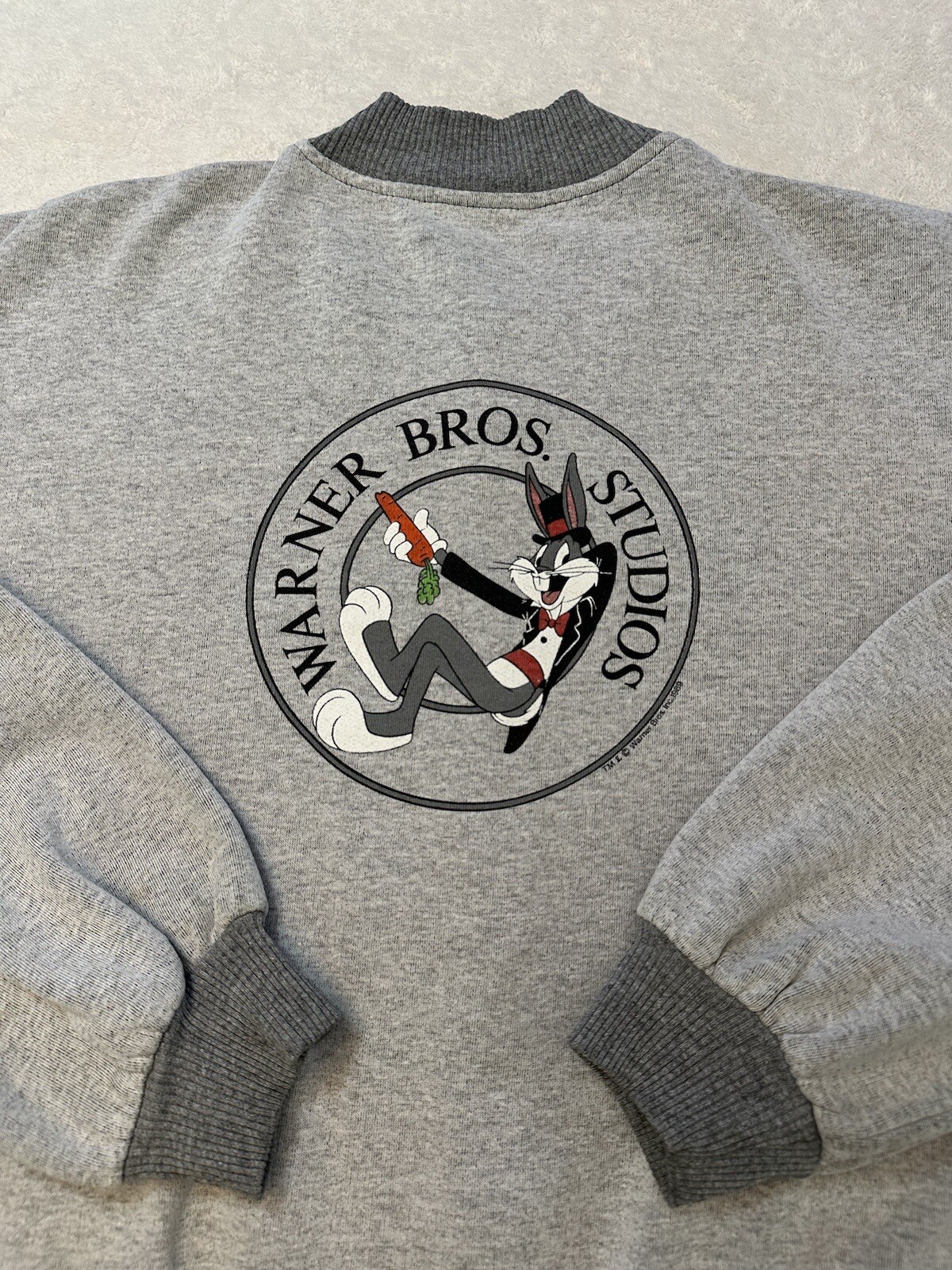 Vintage 1980s 1989 Warner Bros. Studios Bugs Bunny Sweatshirt Button Up Bomber M