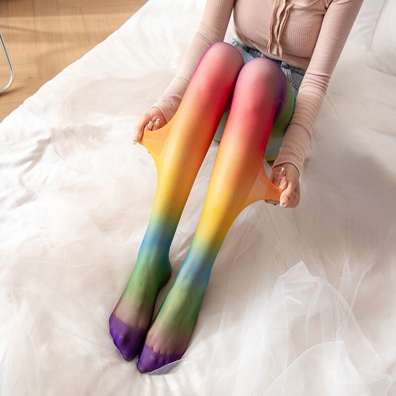 WOMEN’S COLORFUL RAINBOW GRADIENT OMBRE THIN PANTYHOSE TIGHTS PRIDE STOCKINGS