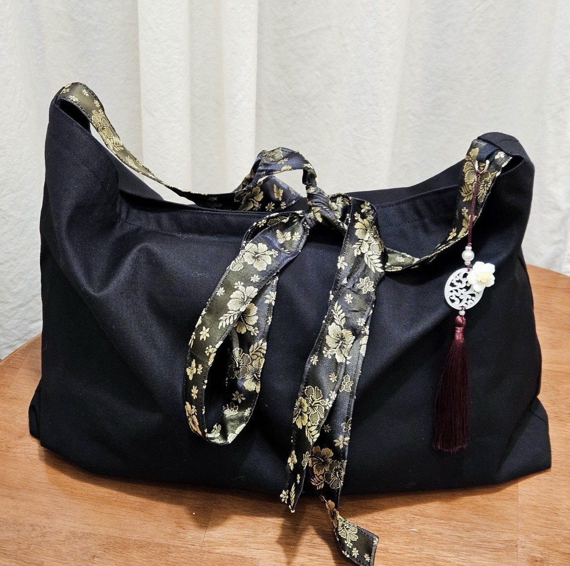 Korean Hanbok Traditional Style Shoulder Bag Eco Tote Norigae Charm Handmade