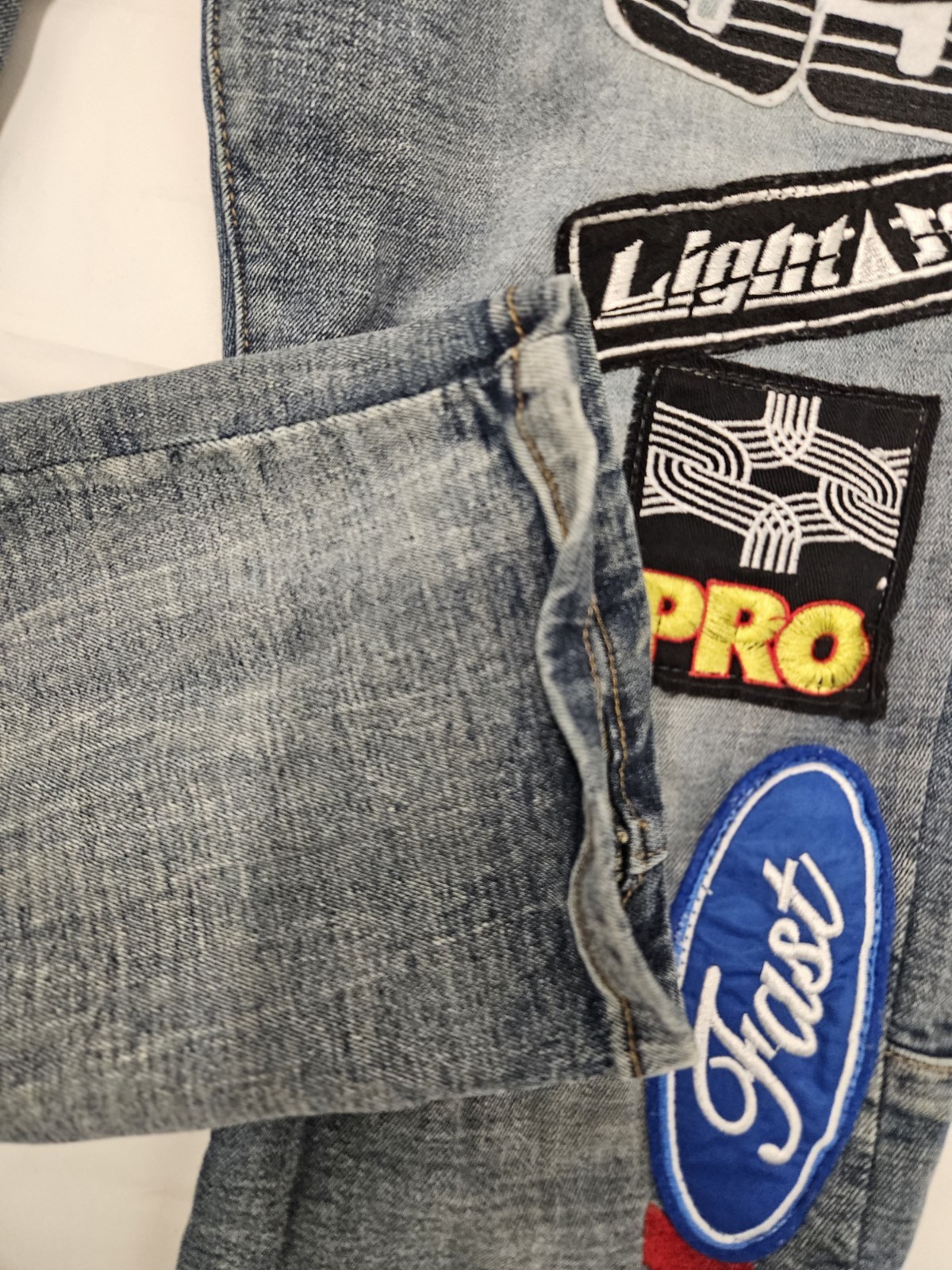 First Row Patch Jeans Mens Size 36×32 Blue Slim Style