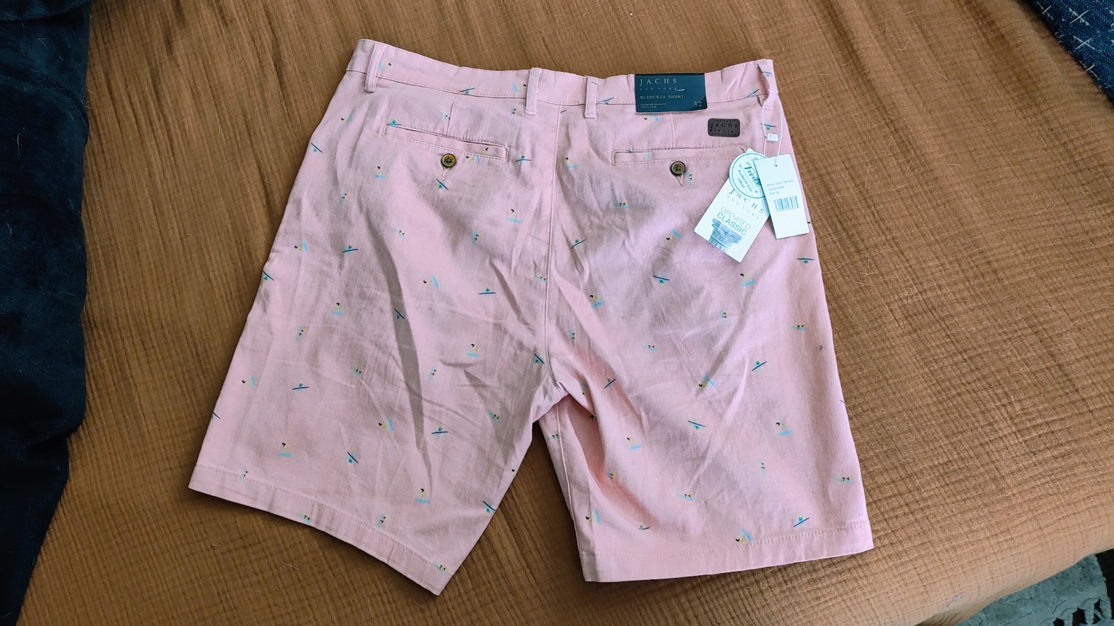Jachs NY Pink Surfer Print Twill Shorts Size 34 (Appx 37″W) Stretch Classic New
