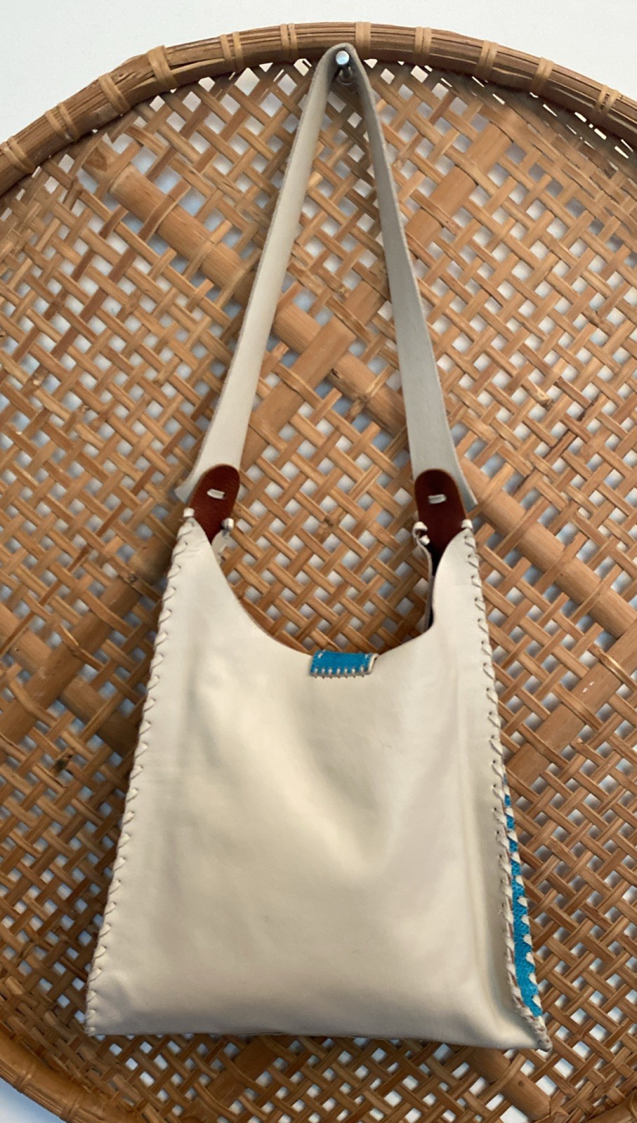 Divine Tribe by Chad Ypon Leather Shoulder Messenger Bag Beige/Turquoise RARE