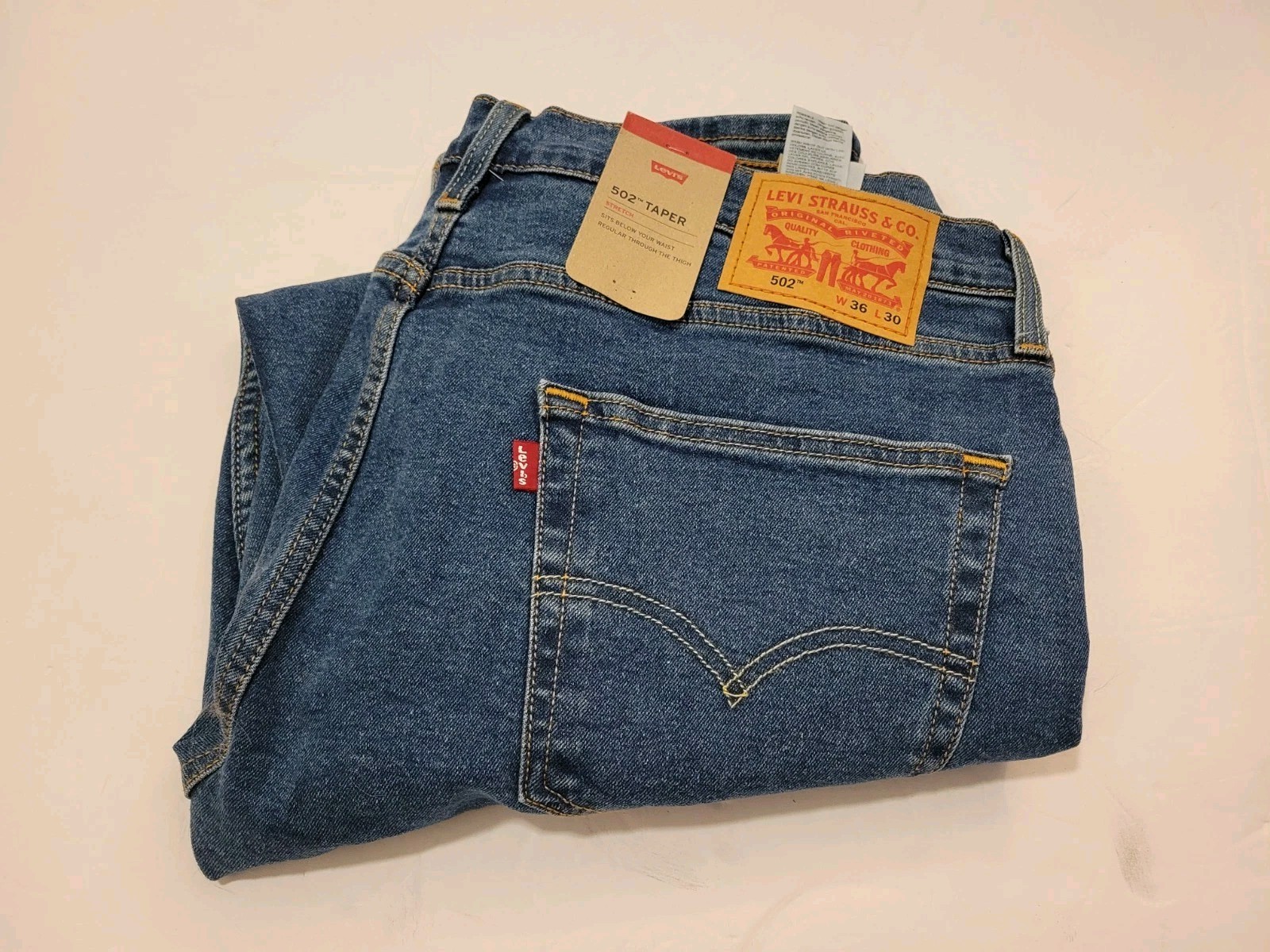 Levi’s 502 Taper Men’s Stretch Jeans Size 36×30 Blue Sits Below Waist NWT