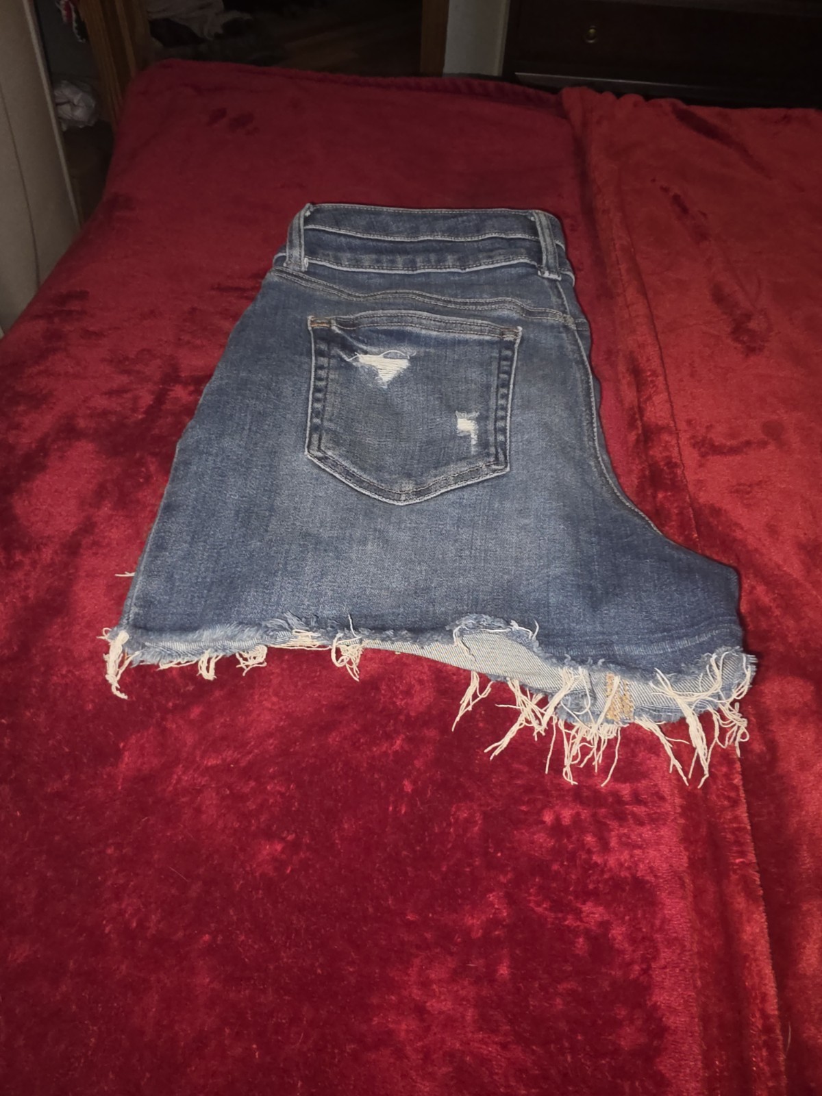 edgely Women’s Blue Denim High Rise Cut Off Shorts Stretch Pockets Size 12