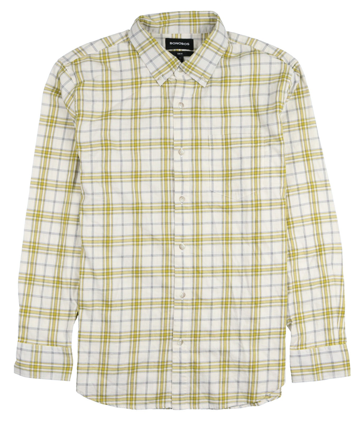 BONOBOS Plaid Long Sleeve Button Up Shirt sz X-Large Yellow Beige Slim Fit