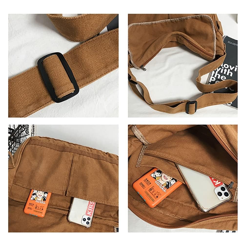 Vintage Canvas Messenger Bag for Men Women 15.0×4.7×10.2 inches, Army Green