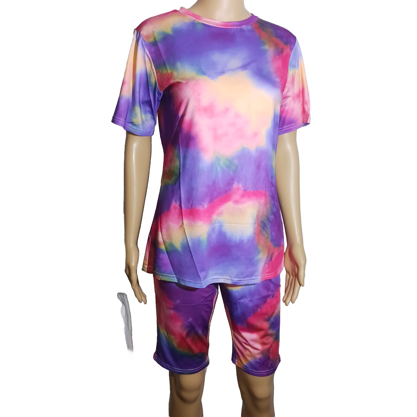 Casual Set Women’s Small Tie Dye T-Shirt & Shorts Pink Blue Leisurewear New