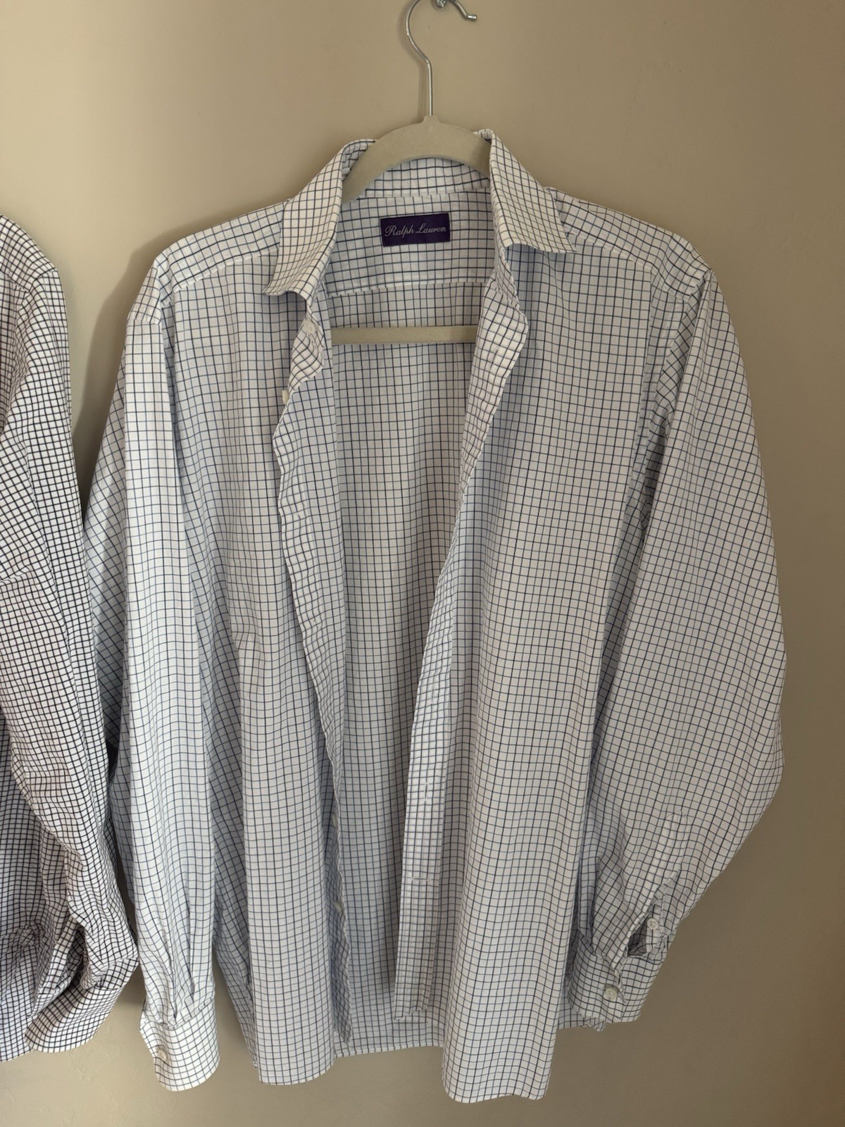 Ralph Lauren Purple Label Check Dress Shirt 15 1/2 Medium Polo Made In Italy