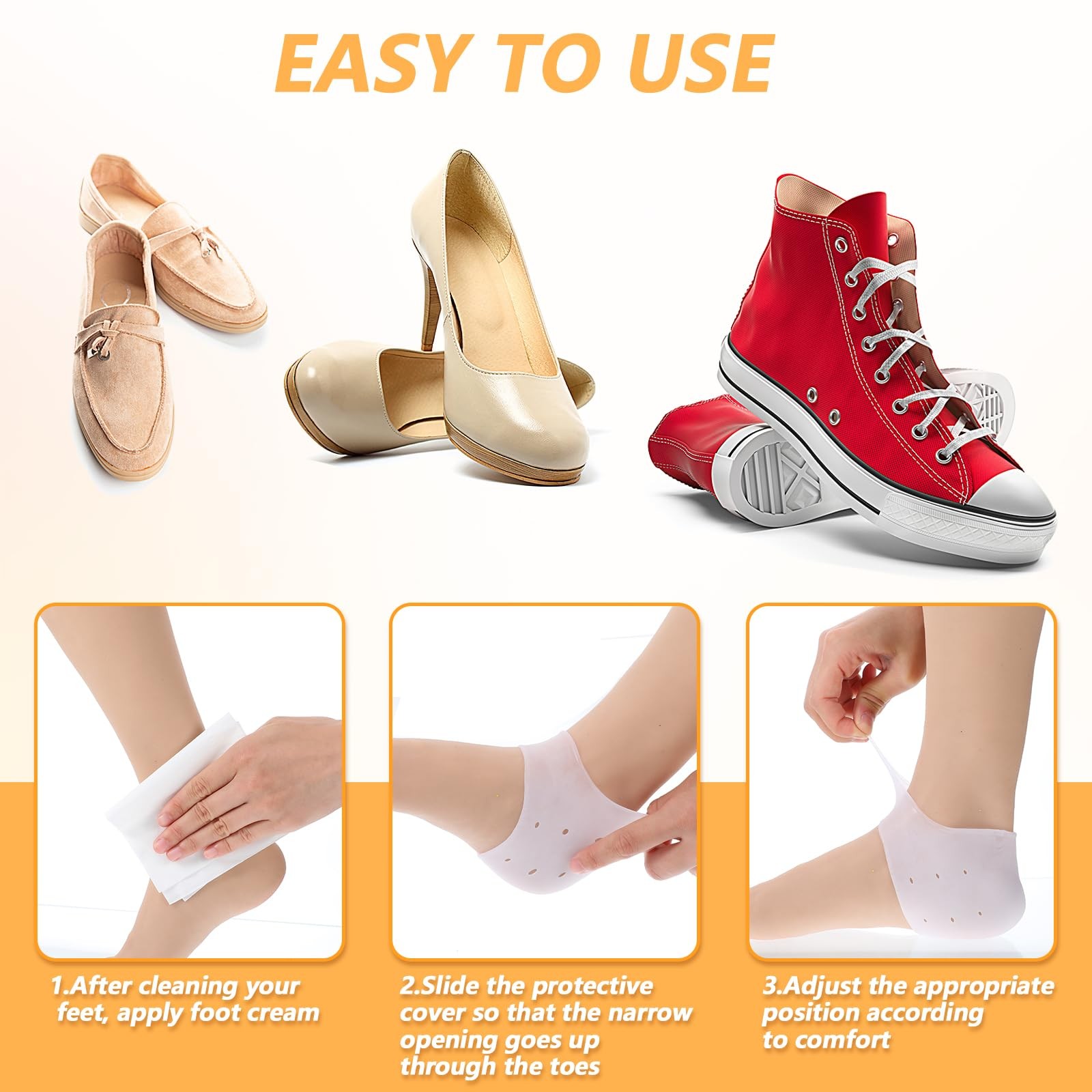 TIESOME 4 Pairs Silicone Gel Heel Protectors, White Soft Breathable