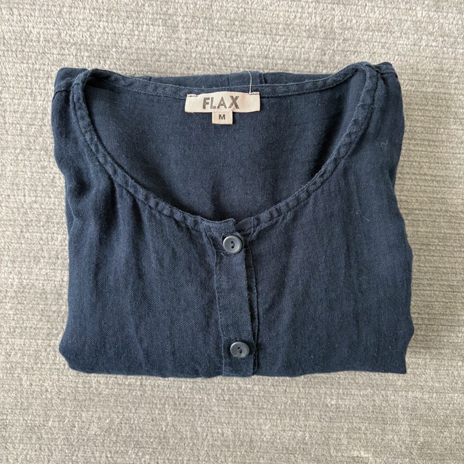 Flax Tunic Womens Medium Blue Linen Blend Full Button Front Lightweight Flowy