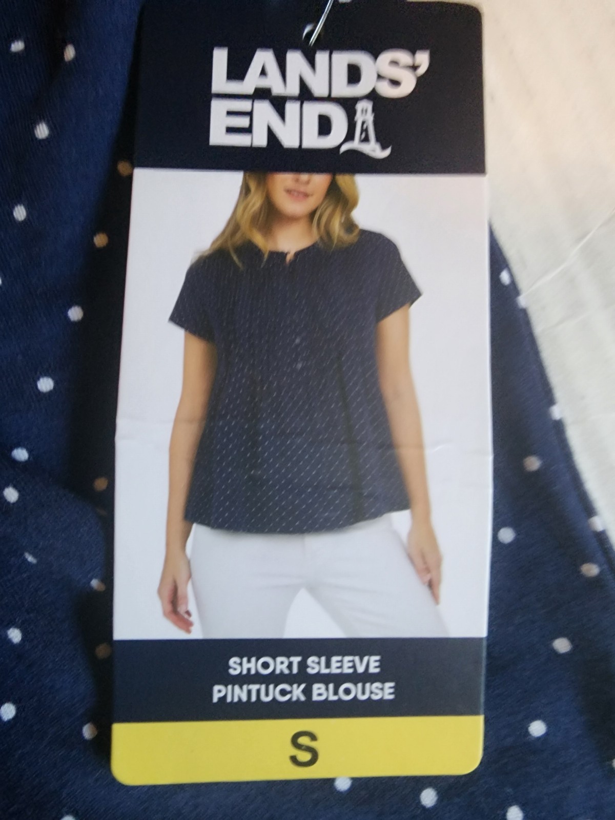 NWT Lands End Womens Sz Sm Blouse Navy Blue Polka Dots
