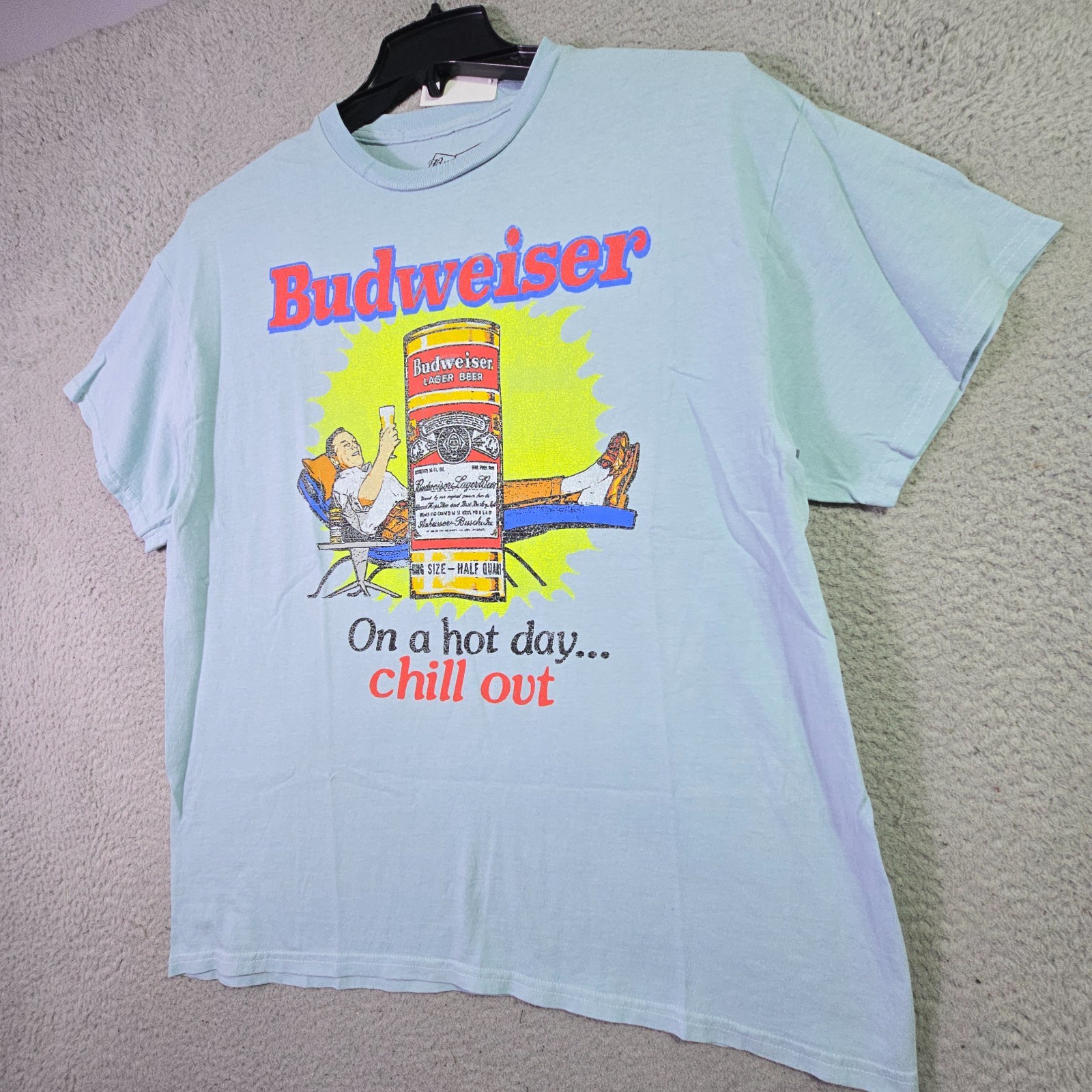 BUDWEISER BEER SHIRT MENS EXTRA LARGE XL BLUE BREW Distressed BUD CASUAL Bar NWT