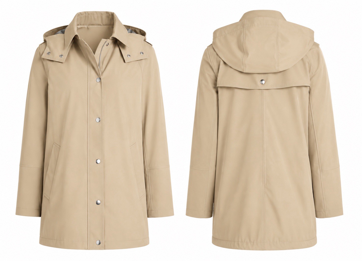 Calvin Klein Women’s Soft-Shell Beige Hooded Rain Trench Coat – Detachable Hood