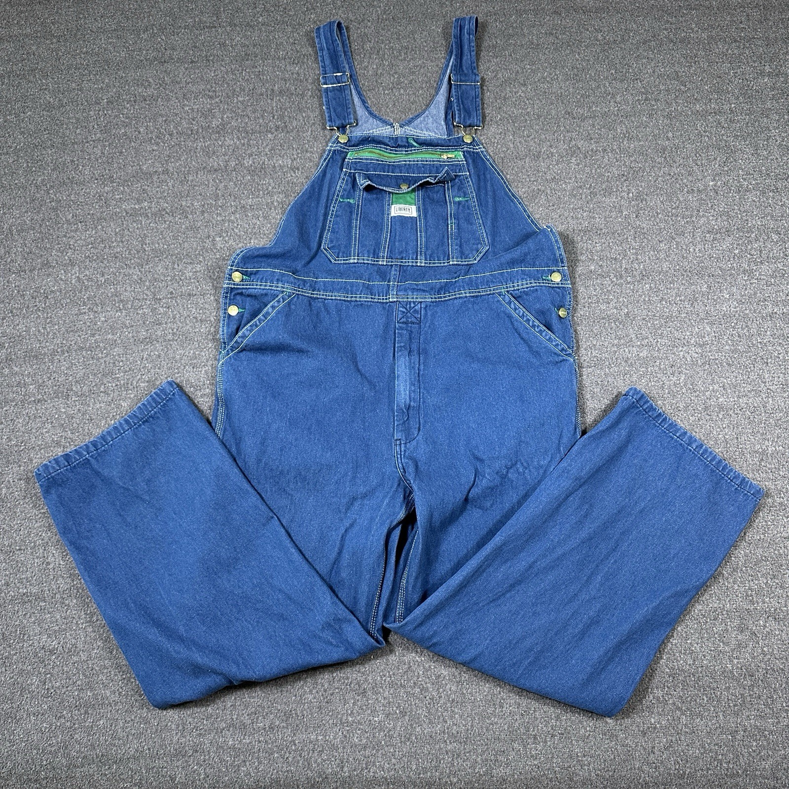 Liberty Overalls Mens 40×32 Hammer Loop Tool Pocket Carpenter Bib Green Trim Y2K