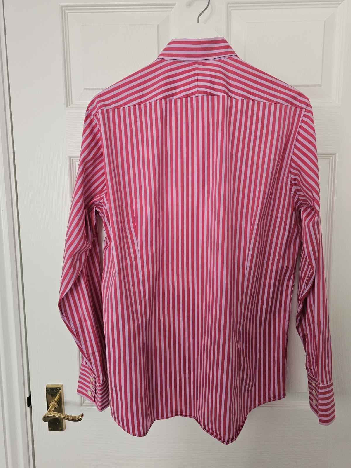 Simon Carter Stripe Shirt Size 16.5″ Slim Fit Luxurious Fabric Cotton Pink Lilac