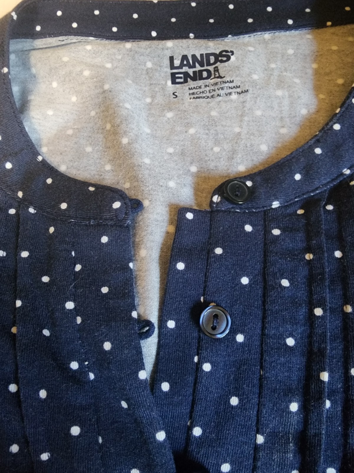 NWT Lands End Womens Sz Sm Blouse Navy Blue Polka Dots