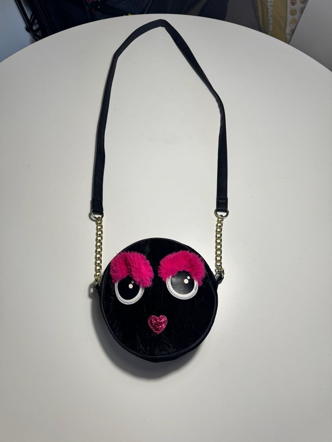 Luv Betsey by Betsey Johnson Black Velvet Round Face Crossbody Bag