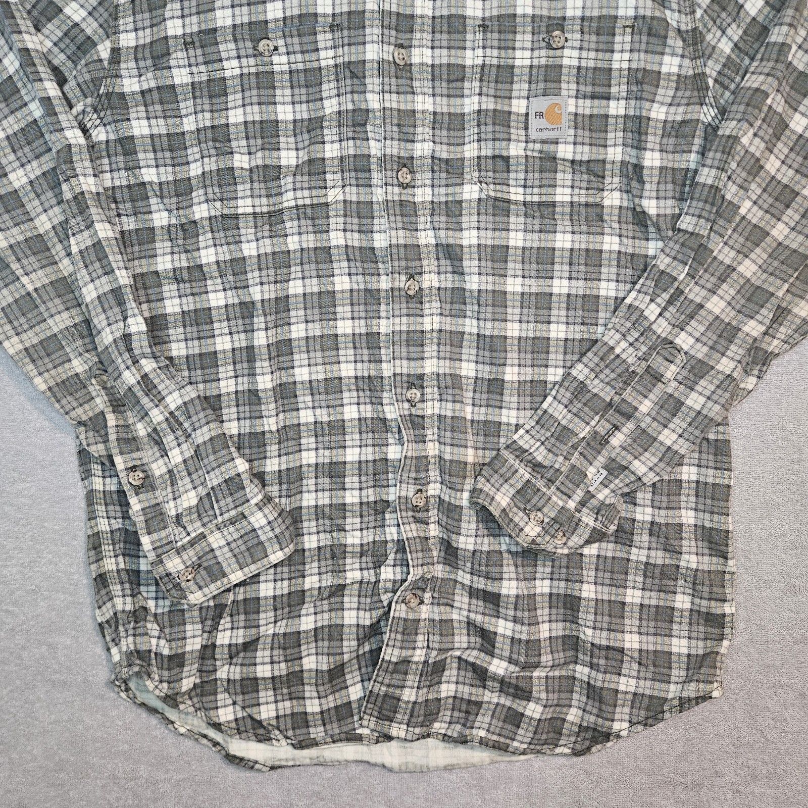 Carhartt FR Flame Resistant Shirt Mens Large Plaid Flannel Button Front Workwear