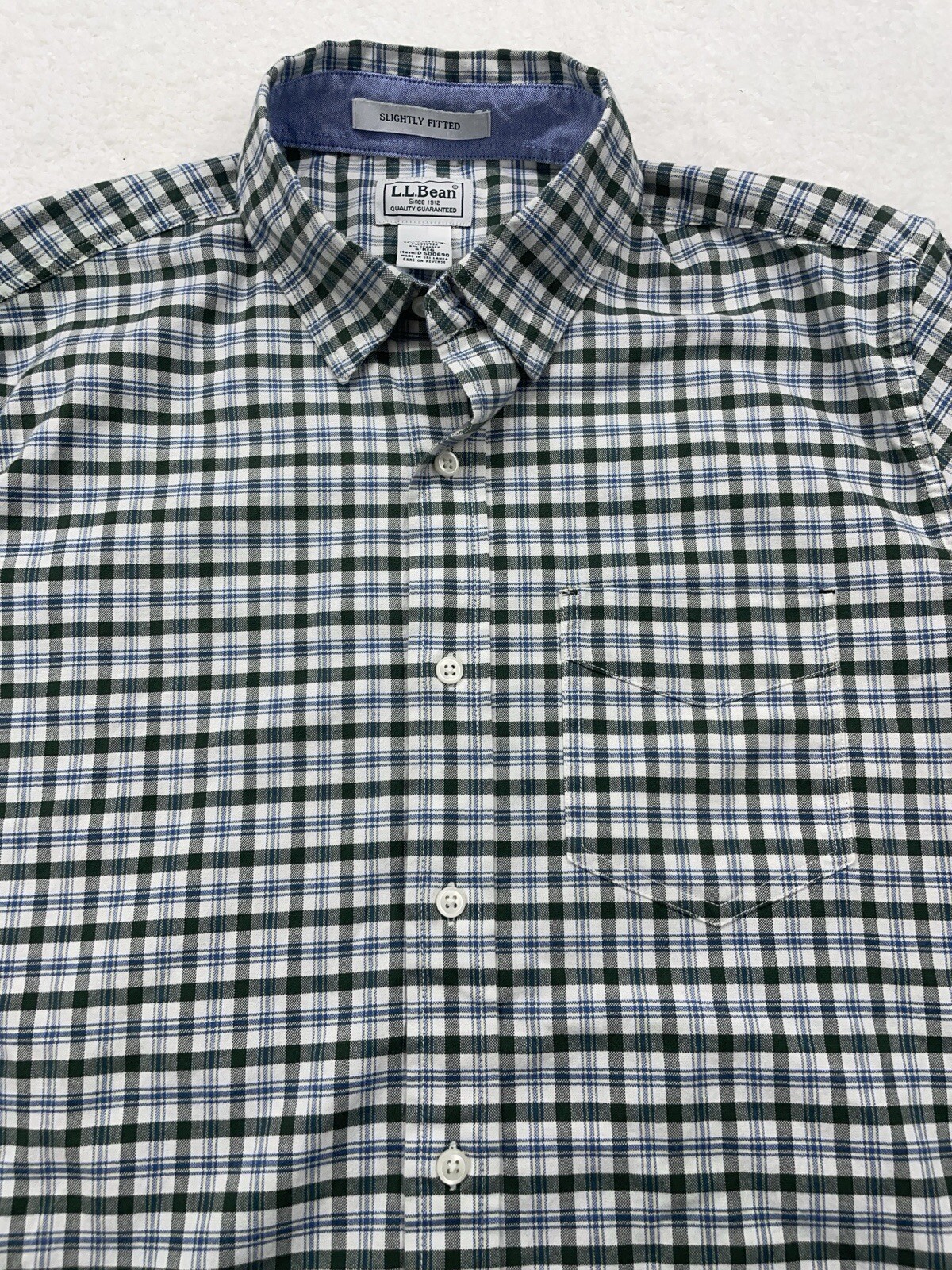 LL Bean Mens S Green Plaid Coolmax Stretch Slightly Fitted Button Down Shirt
