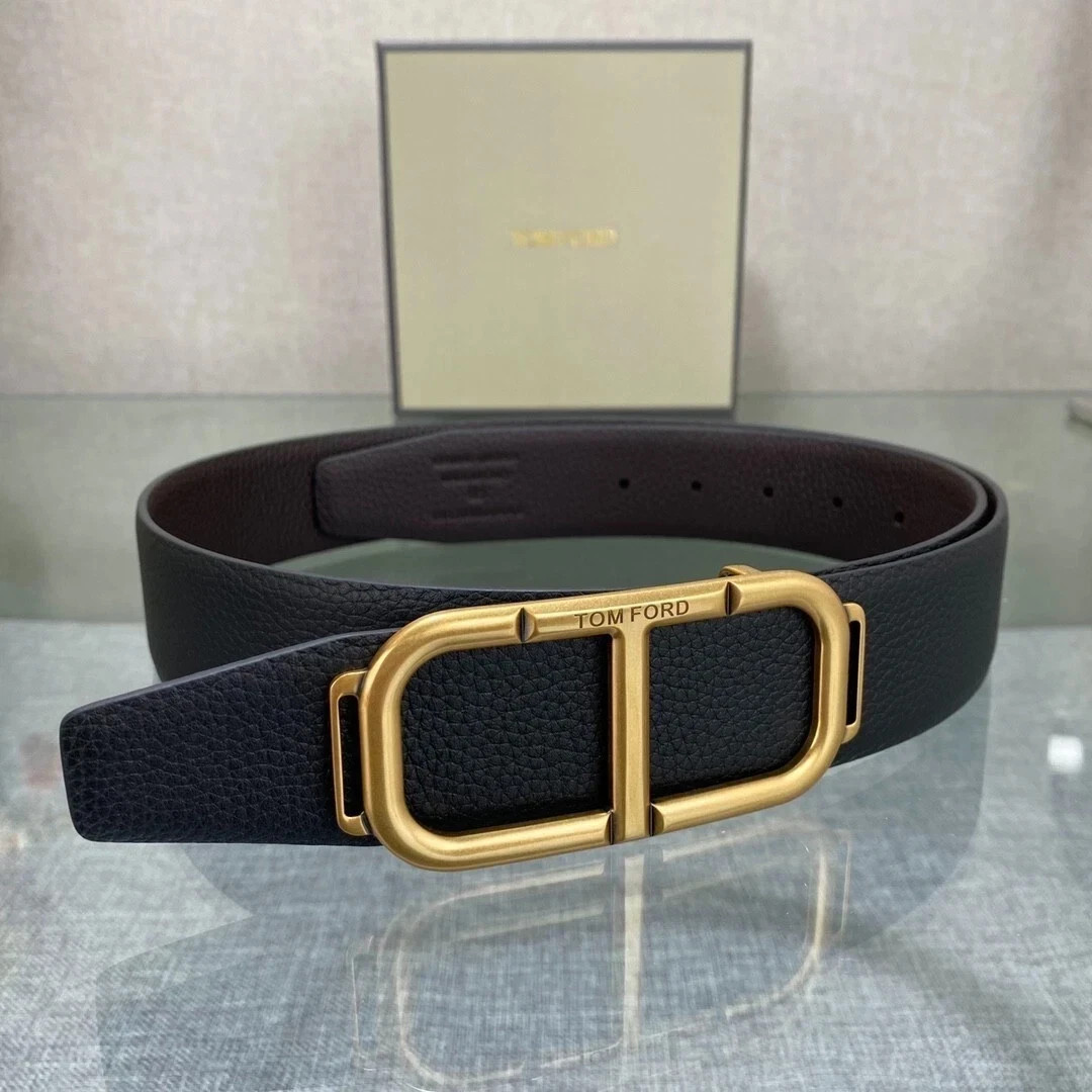 TOM FORD Black/ Brown Leather Belt New And Gold Buckle.