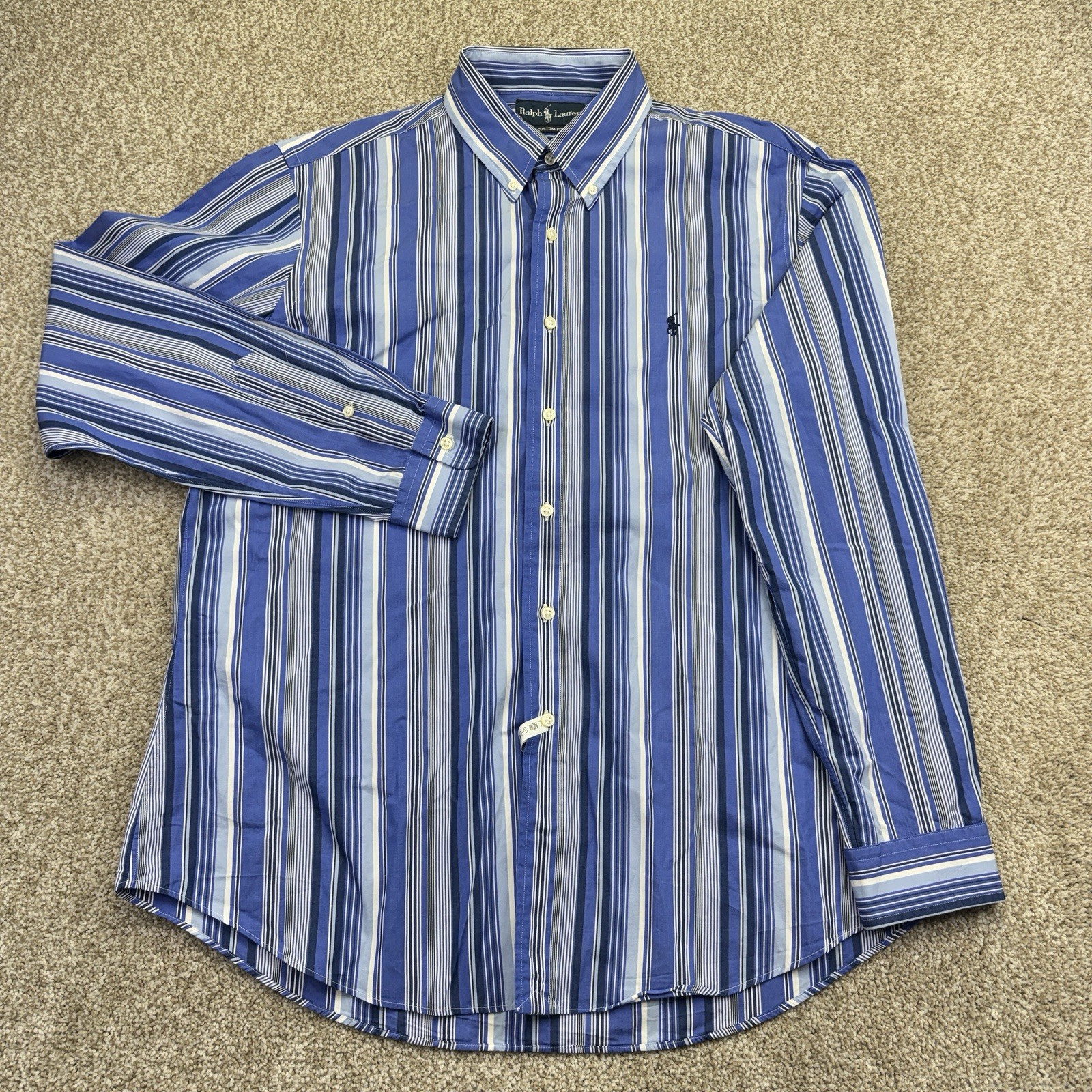 Ralph Lauren Button Down Shirt Mens Custom Fit XL Blue White Stripes Long Sleeve