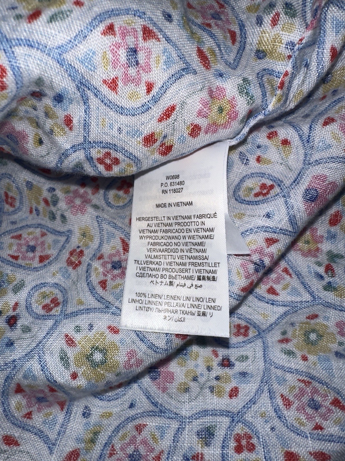 Boden Shirt Size US 14R Linen Floral Blouse Button Up Long Sleeve Beach Resort