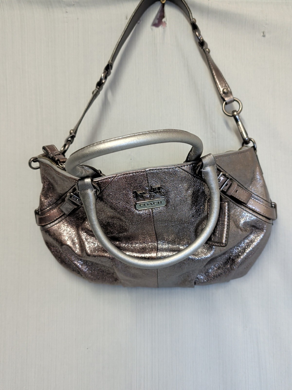 Coach Madison Sophia Metallic Satchel Handbag Silver/ Rose Gold