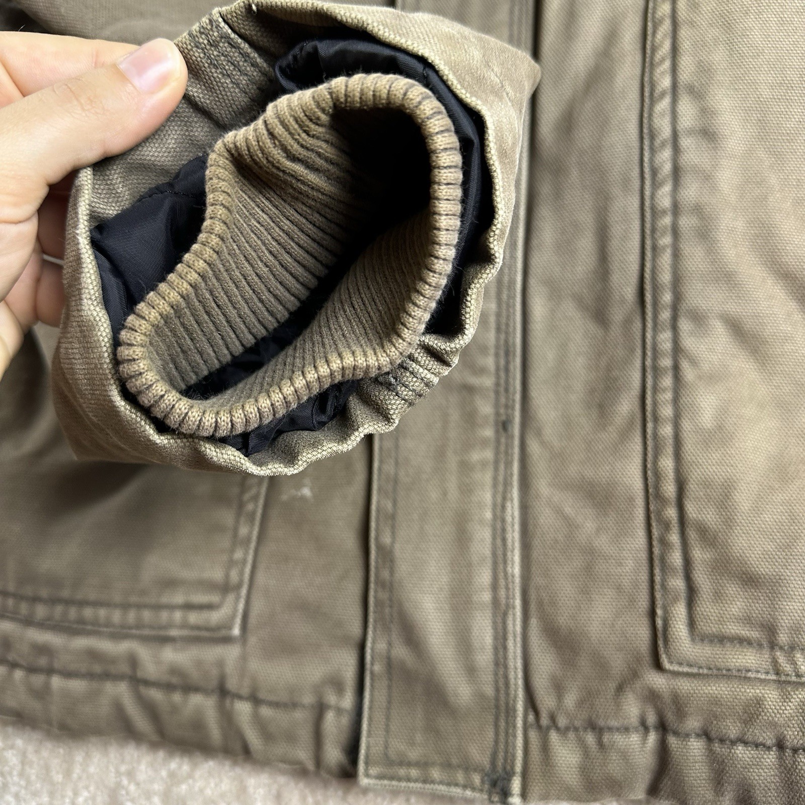 Guide Series Jacket Mens XL Tan Quilted Lined Canvas Coat Heavy Zip Pockets Vtg