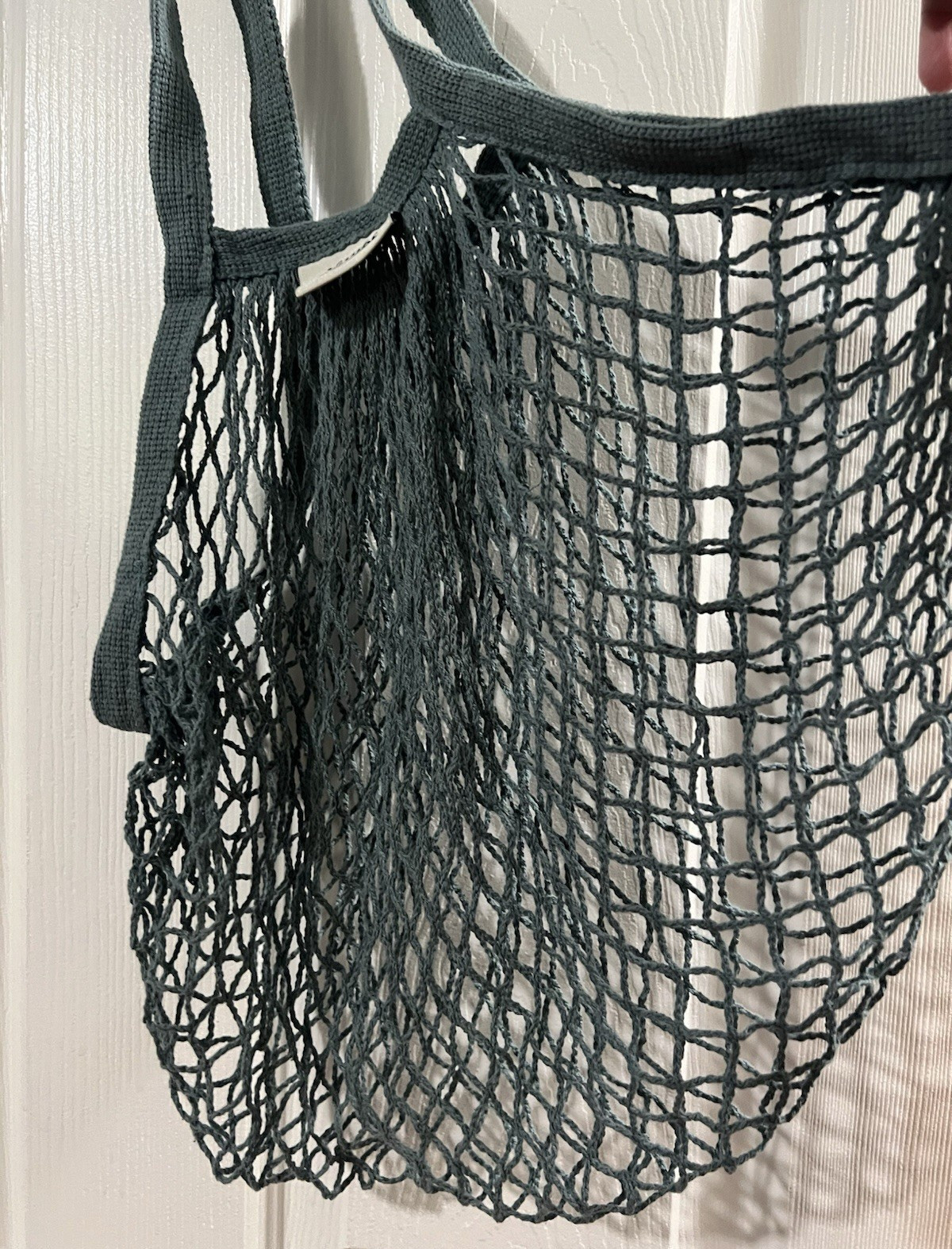 Ilauke Reusable Cotton Knit Mesh Net Tote Bag in Teal color, Lightweight beach.
