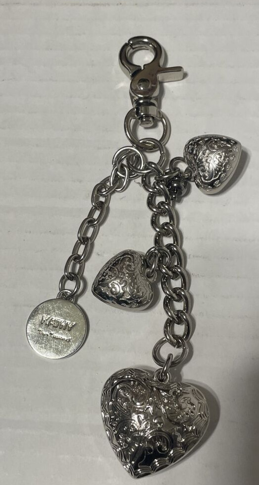 Kathy Van Zeelan 3 Silver Tone Heart Purse Charm Keychain/Pull 6.25 In.