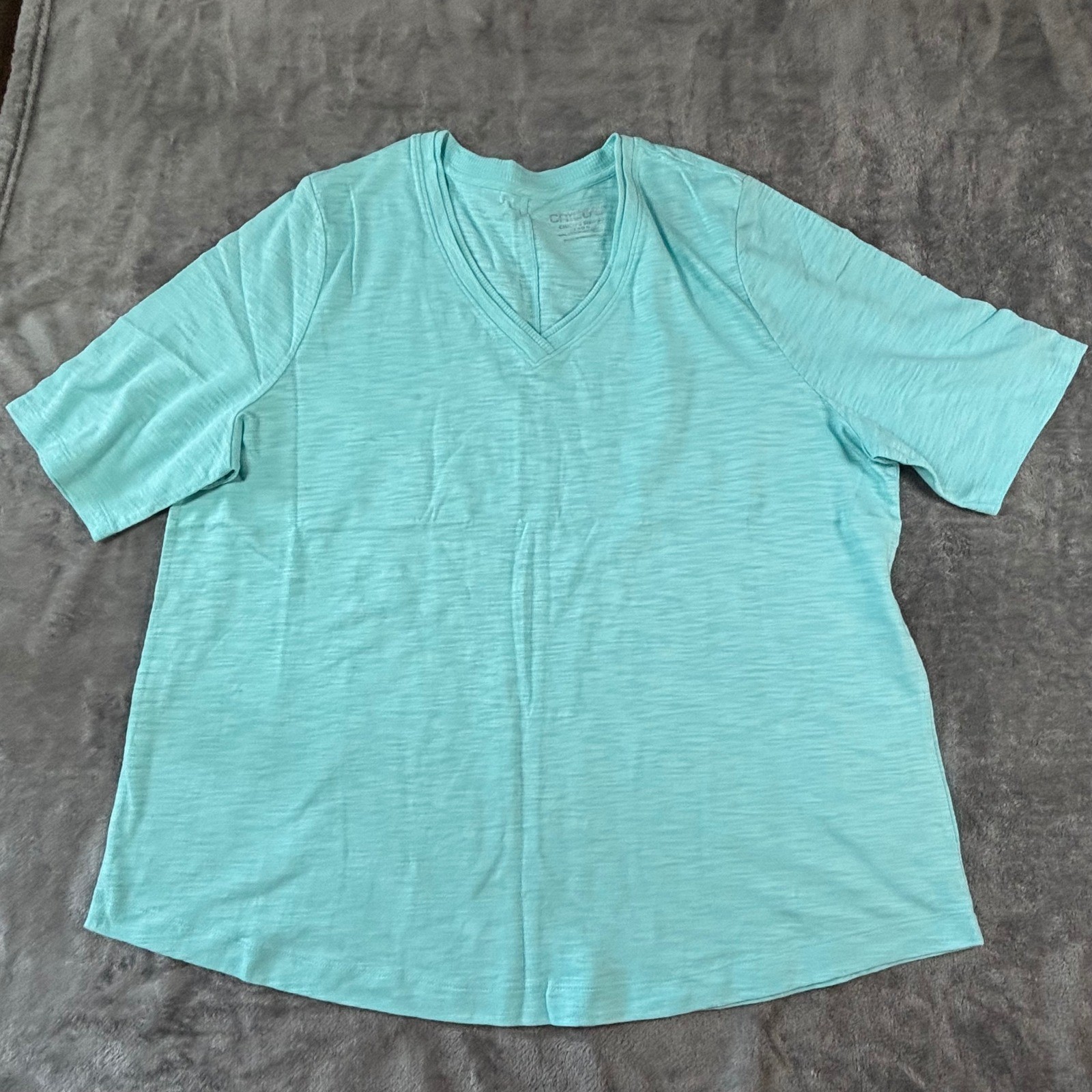 Chicos lot of 3 Slub V-Neck T-Shirt Womens XL Size 3 Blue,teal green,navy top