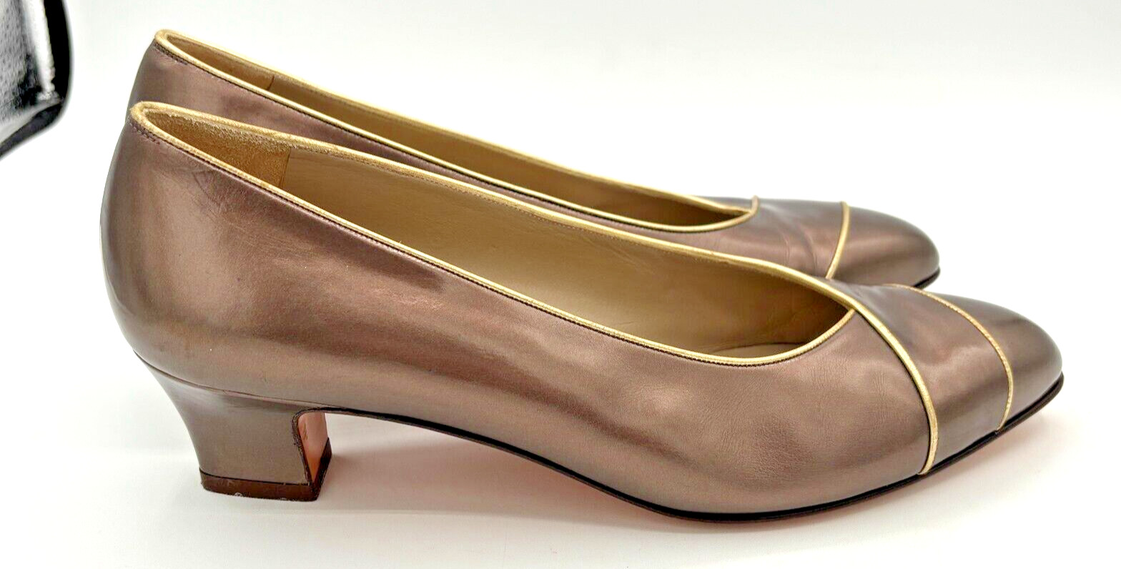 Salvatore Ferragamo Women’s Leather Pumps Sz 8B Bronze w Gold Trim DD10681 EUC