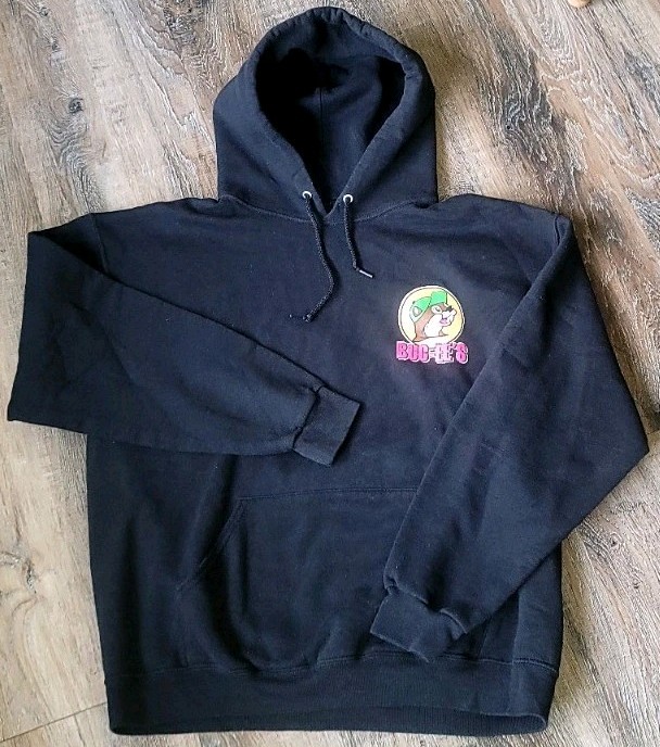 Buc-ee’s Men’s L Black Pullover Hoodie Graphic Logo Print Fleece Pockets