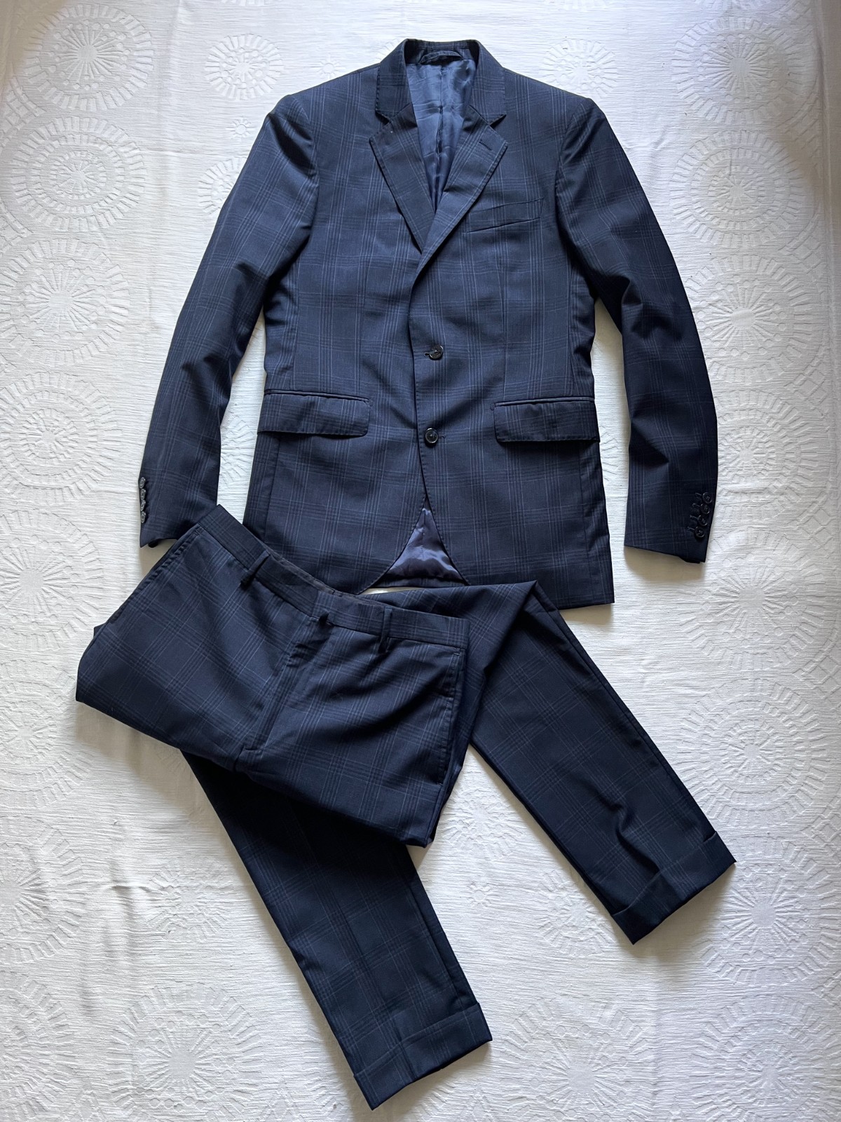 Hackett London x Loro Piana Mayfair Check 2 Piece Suit Navy Slim-Fit Size 38L, S