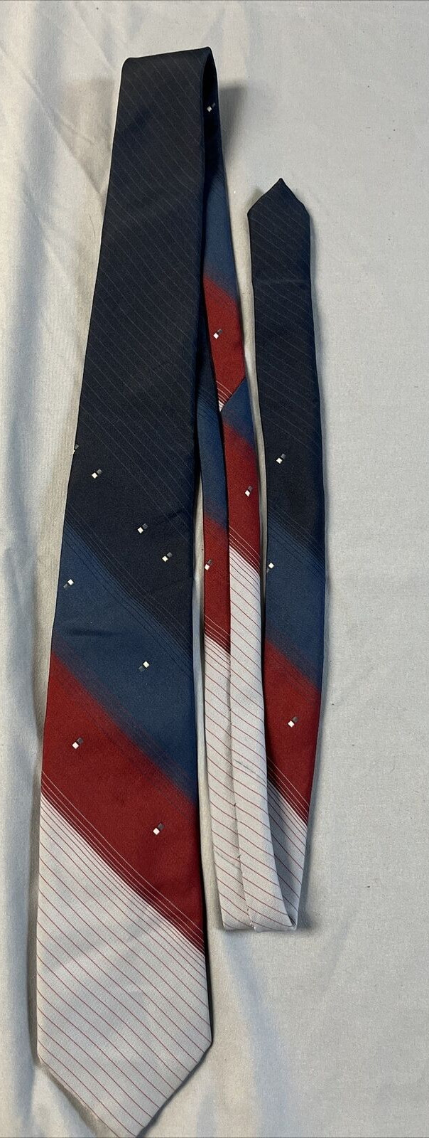 Wembley Classic 57-60” KBlue Burgundy Gray Combination Striped Tie. Made In USA