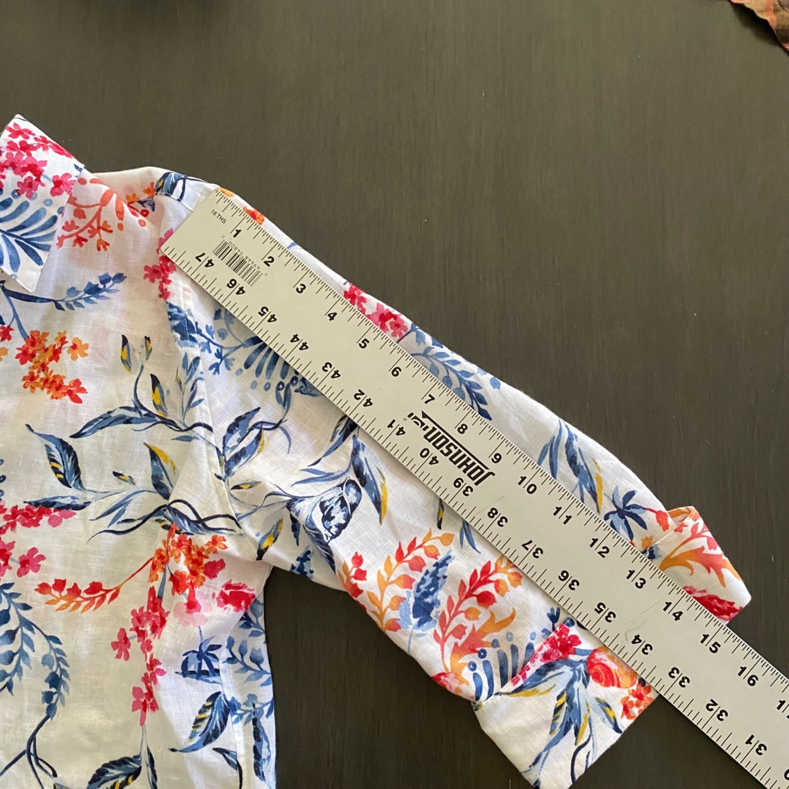 Chicos Floral 100% Linen Button Down Shirt White Blue Pink Orange US 6 570367210