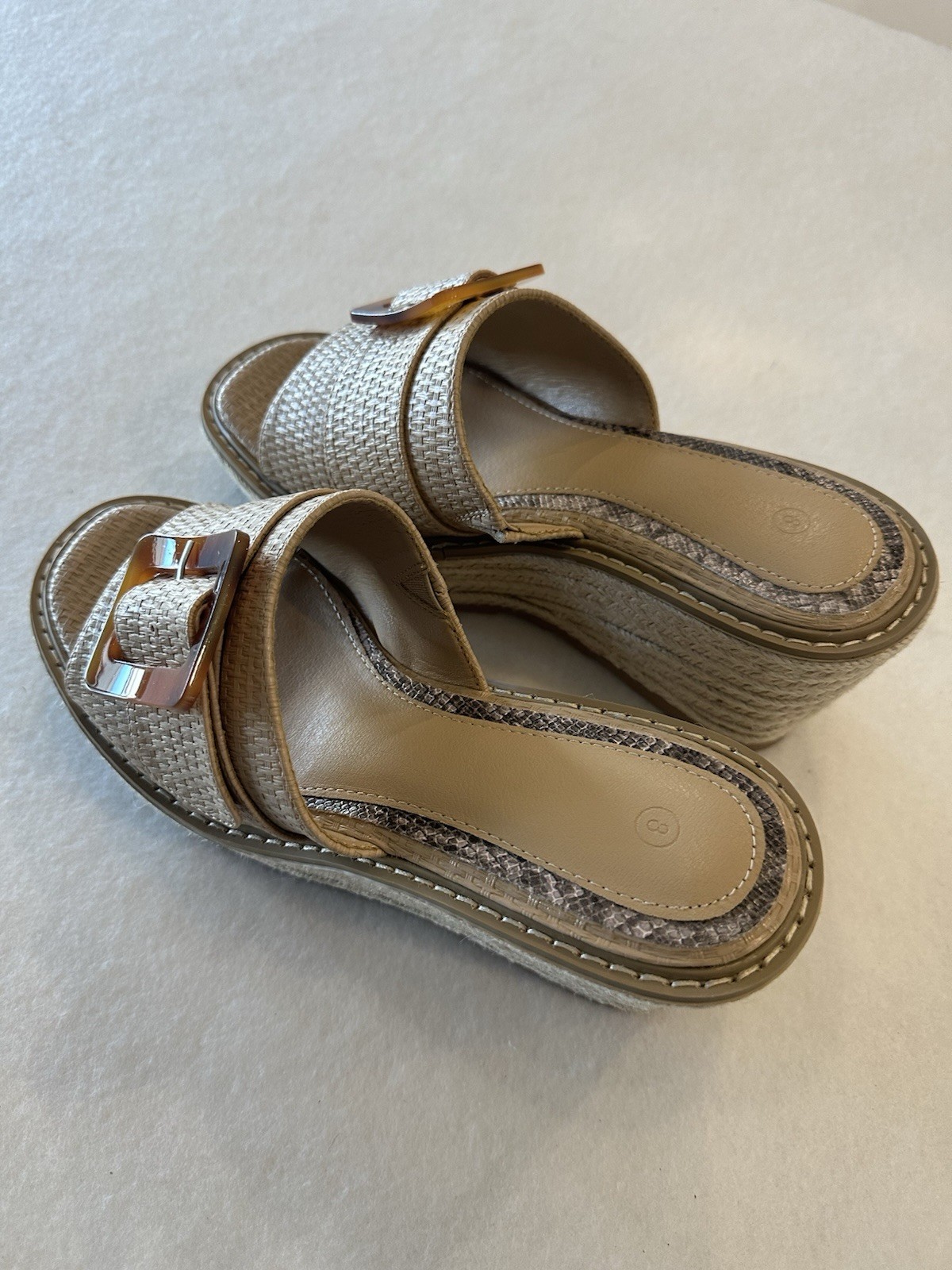 Coulga Women’s Wedge Platform Slide Sandals Buckle Beige Synthetic Rubber