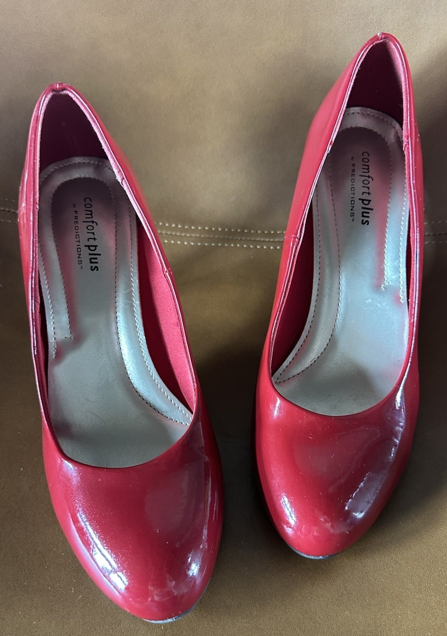 Comfort Plus By Predictions Red Patent Heels Pumps Women’s 8.5 3” Classic