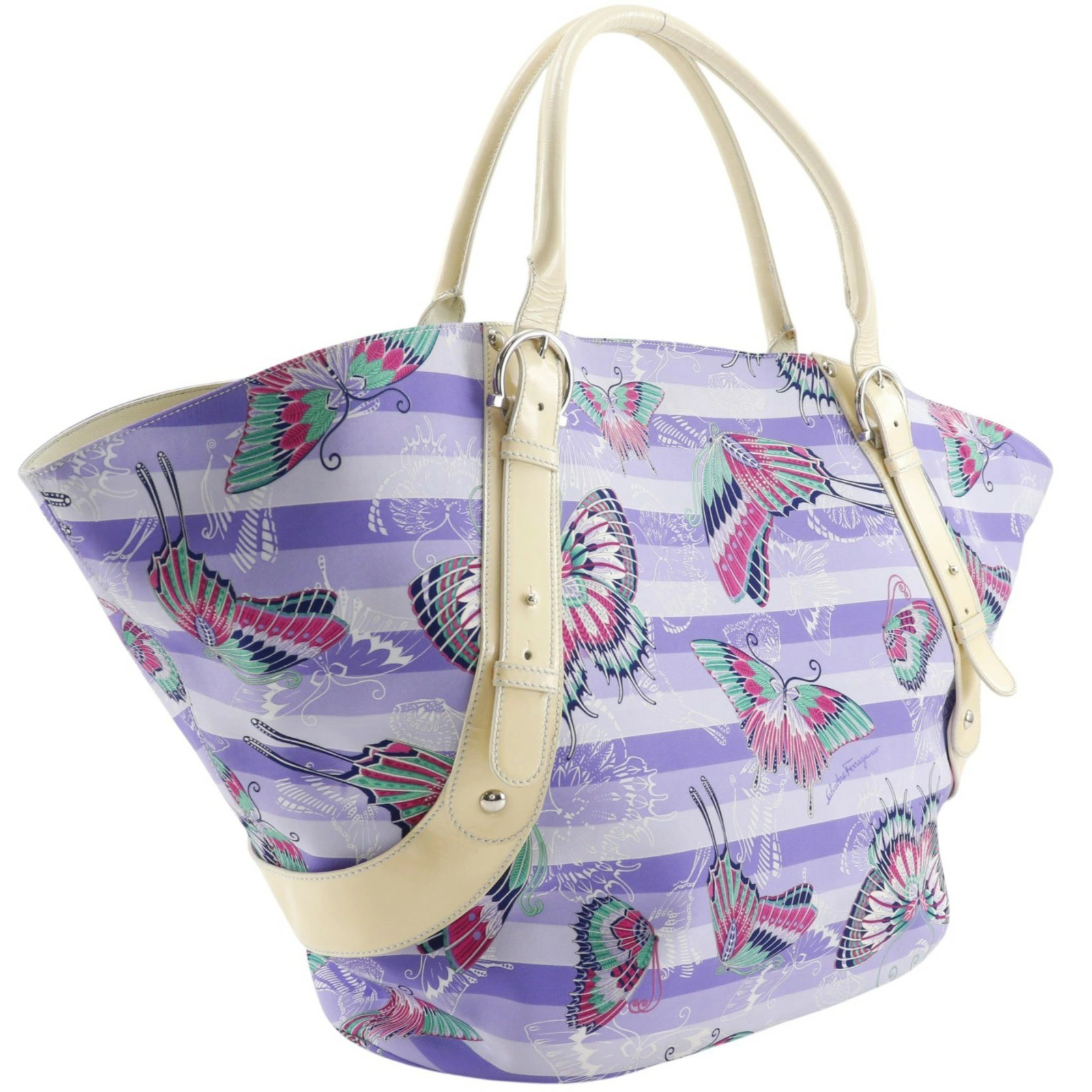 Salvatore Ferragamo Butterfly Pattern AU-21 / 6411 Tote Nylon Purple Bag #NB2500