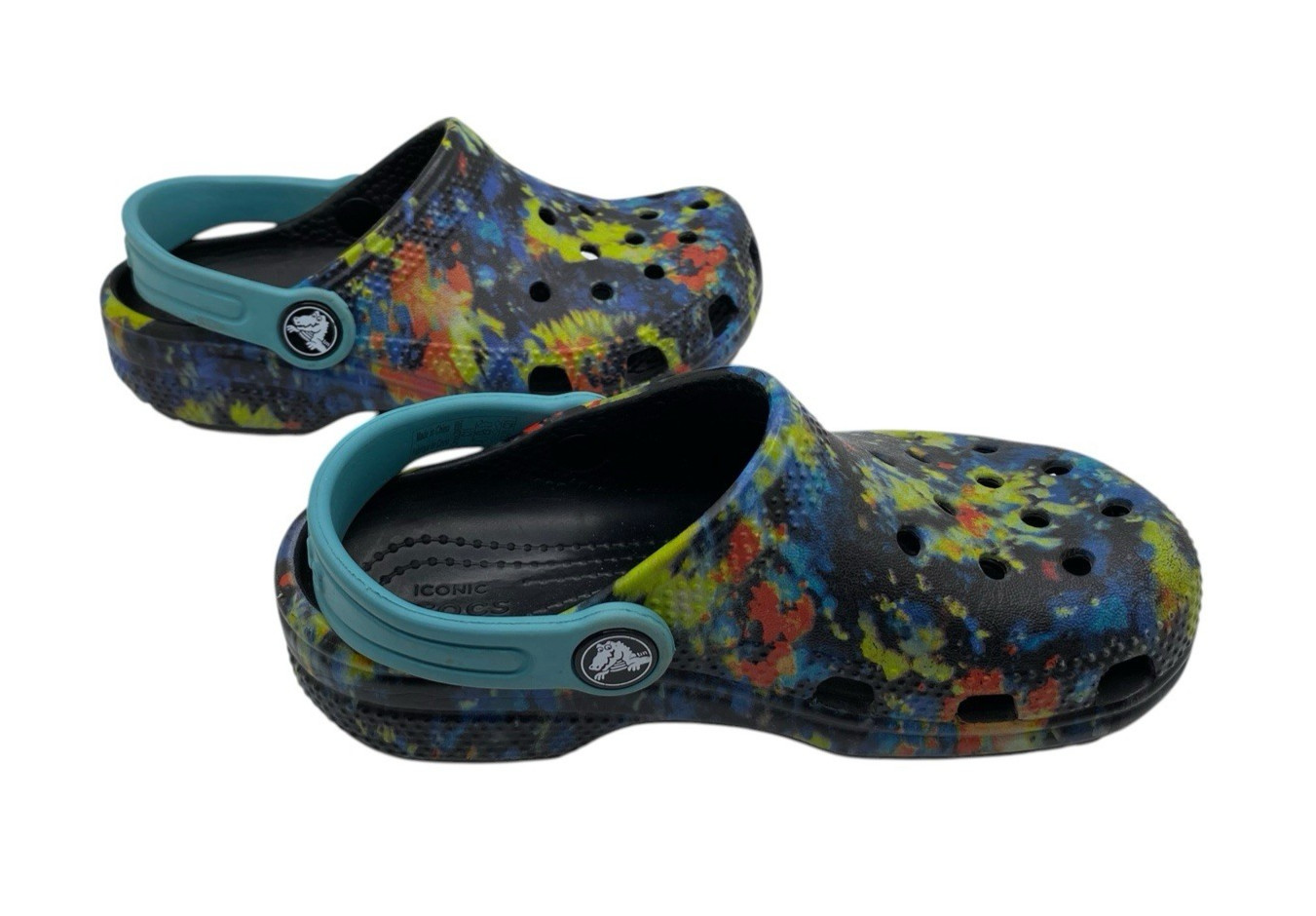 Crocs Classic Kids Shoes Tie Dye Multicolor Paint Splatter Slip On Clogs Sz C11