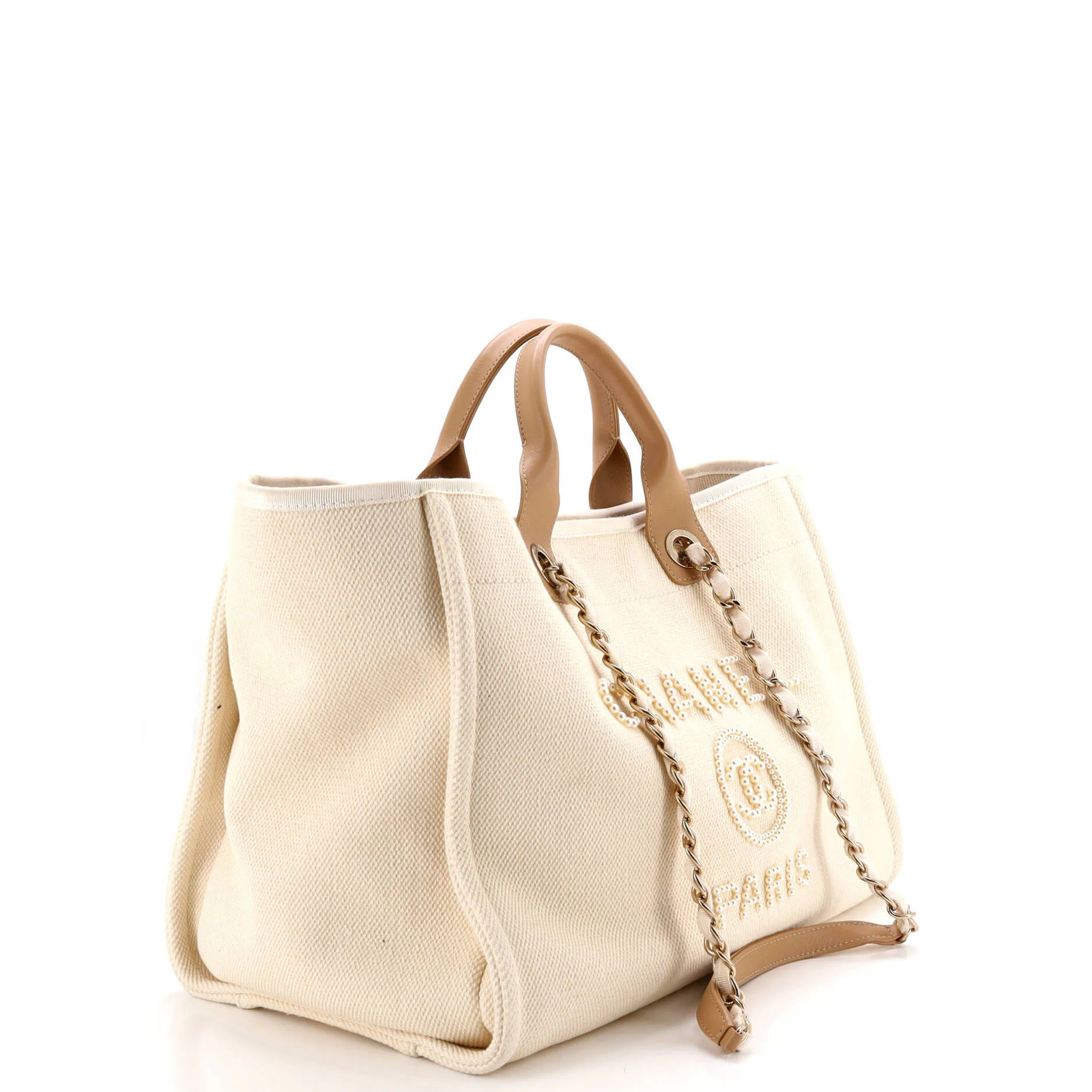 Chanel Deauville Tote Pearl Embellished Canvas Medium