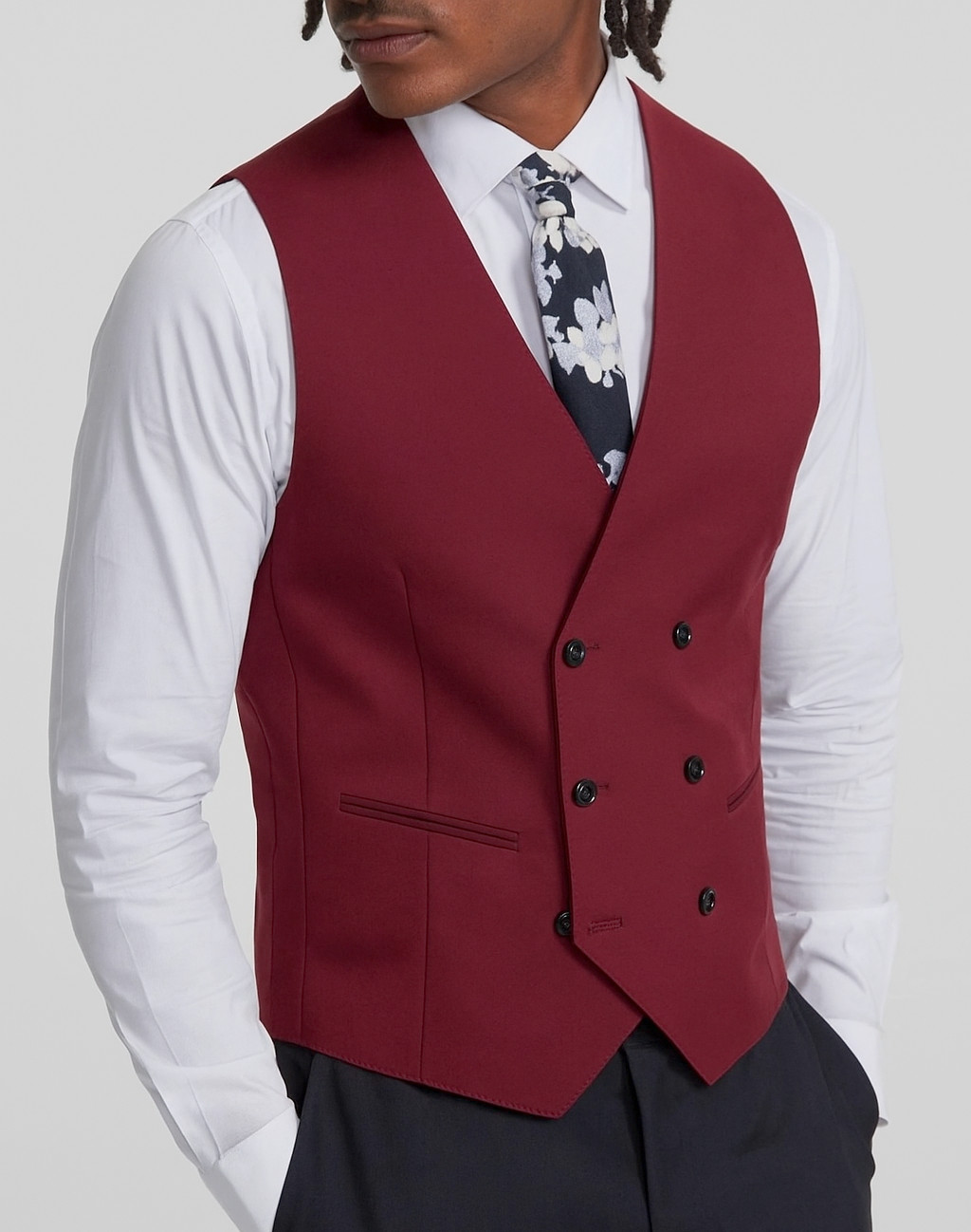 TAYION Mens Classic fit Double Breasted Suit Vest Size Small Red E091450
